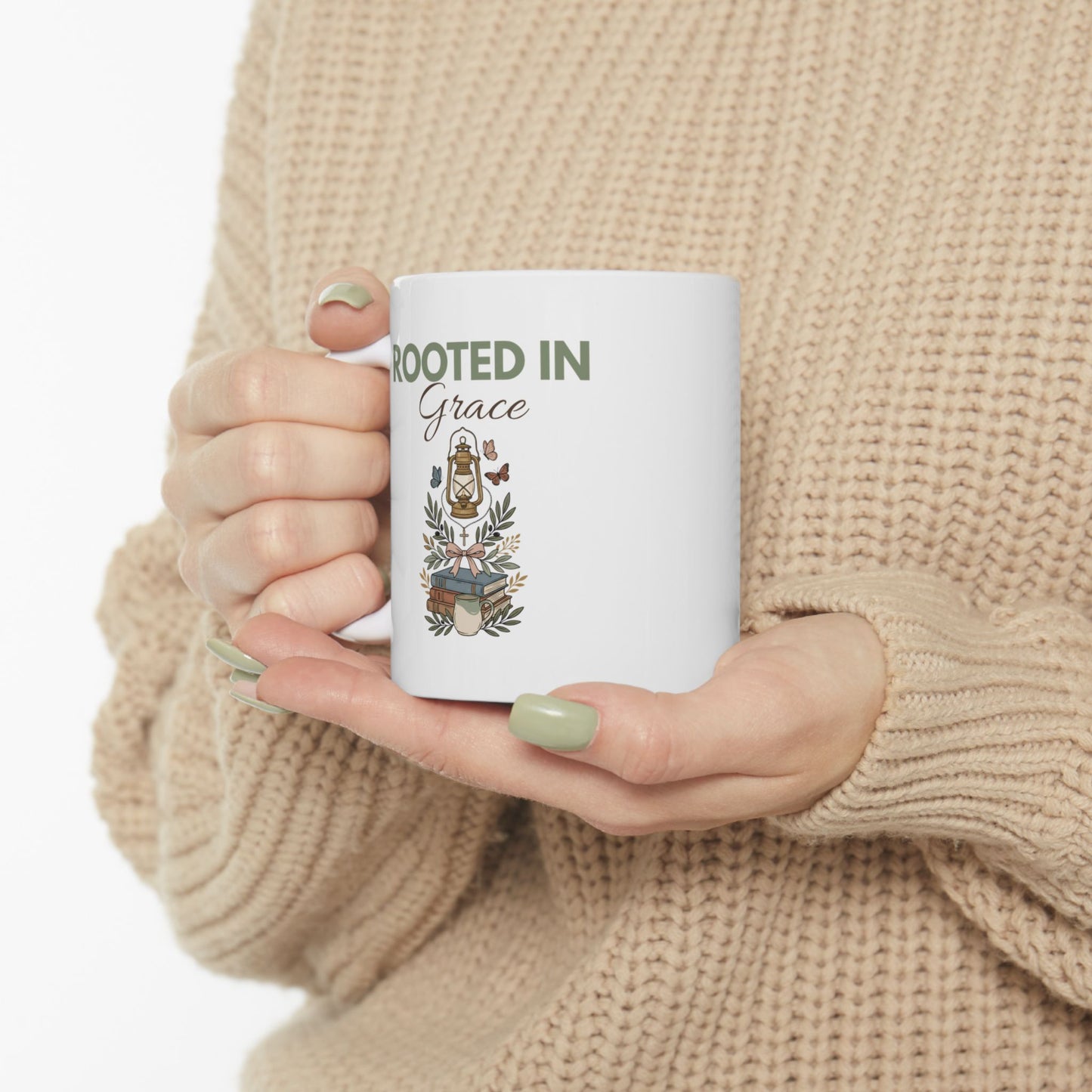Rooted in Grace Floral Ceramic Mug 11oz & 15oz — Faith Gift
