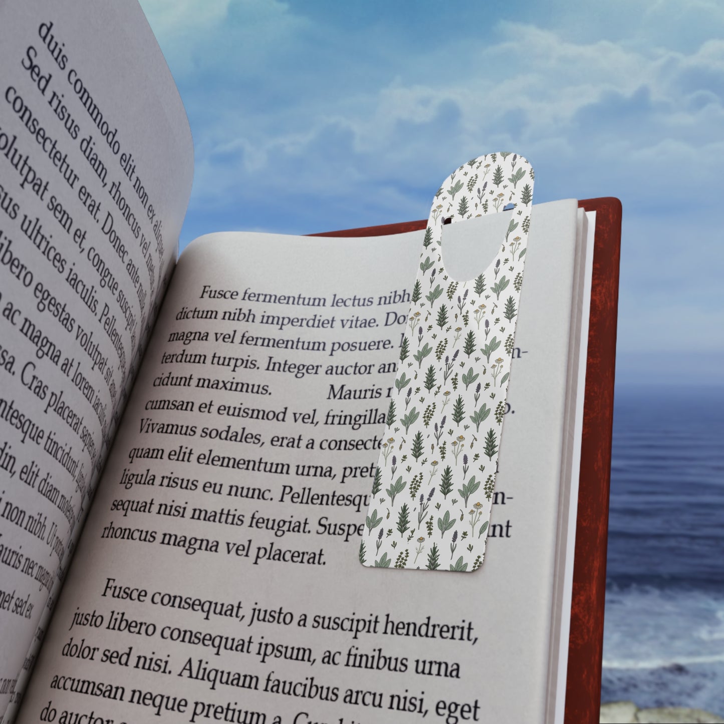 Floral Herb Pattern Metal Bookmark — Botanical Lavender & Sage Page Marker