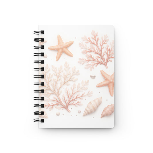 Seashell & Starfish Spiral Journal — Coastal Floral Notebook