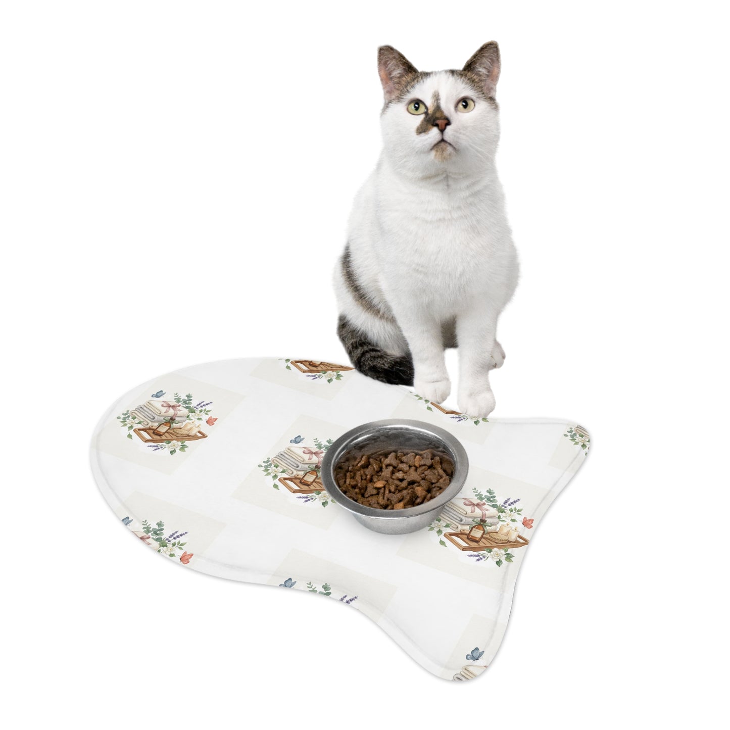 Spa Floral Pet Feeding Mat — Non-Slip Dog & Cat Bowl Placemat