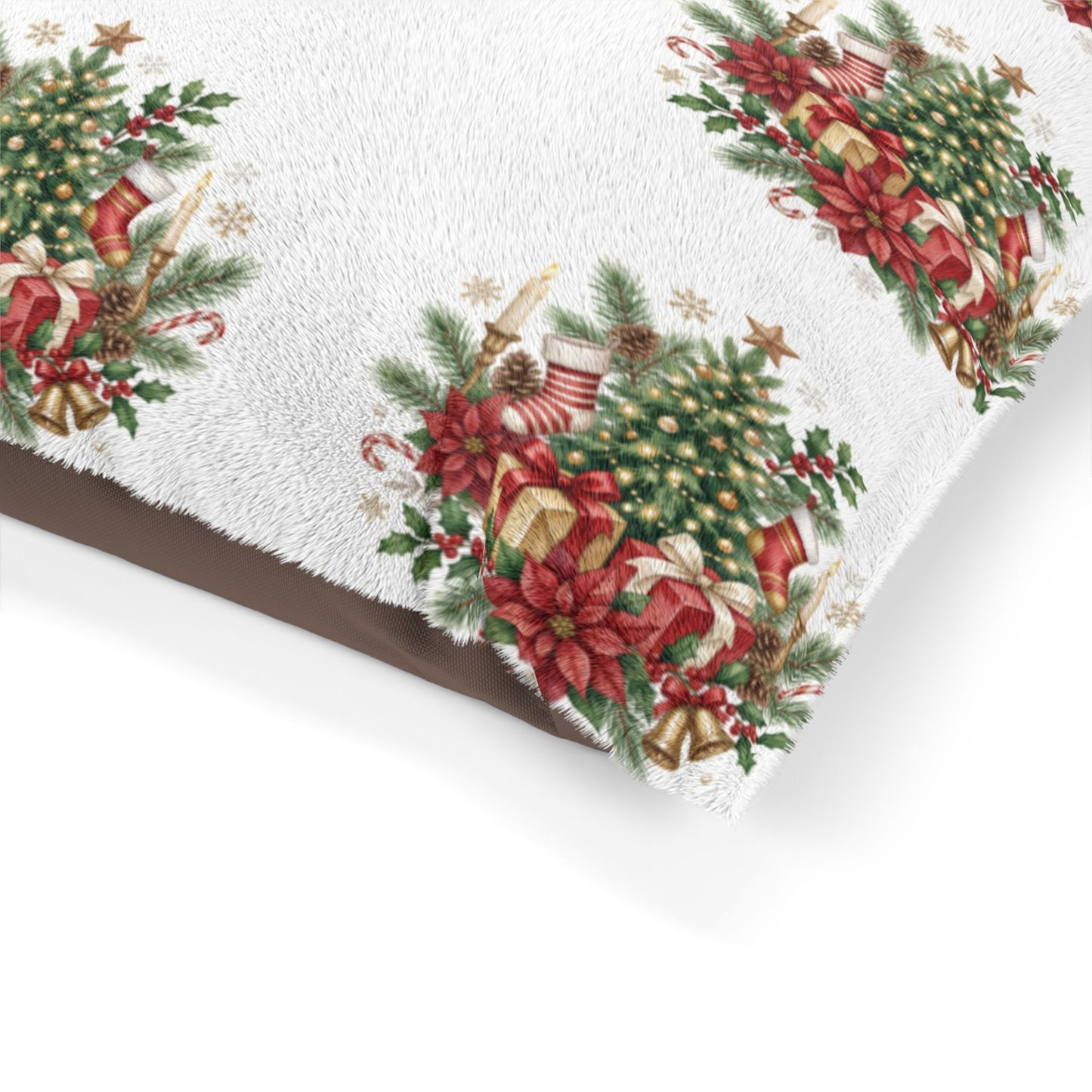 Holiday Floral Pet Bed Christmas Tree Poinsettia Print