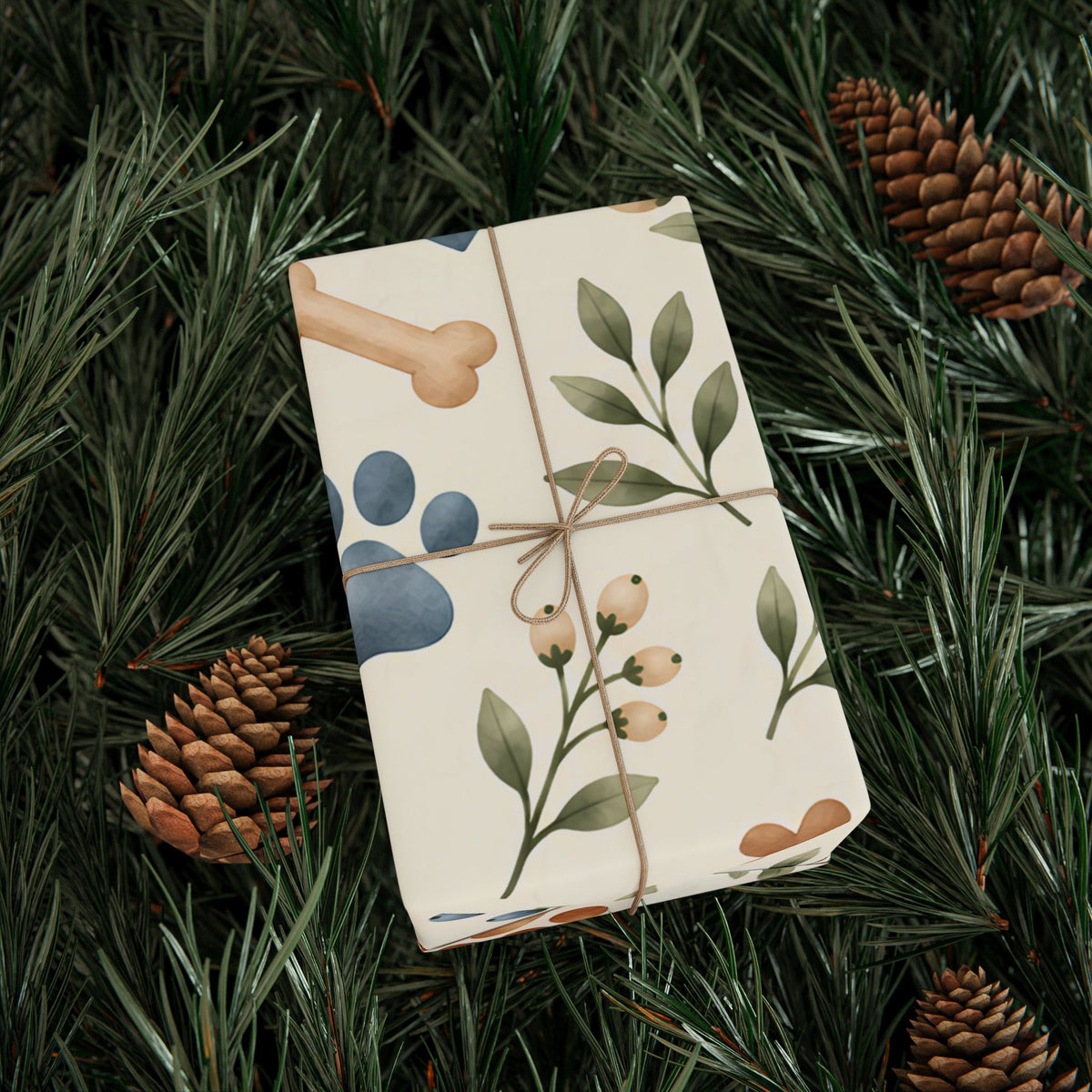 Paw Print Floral Wrapping Paper Roll — Cottage Garden Blooms