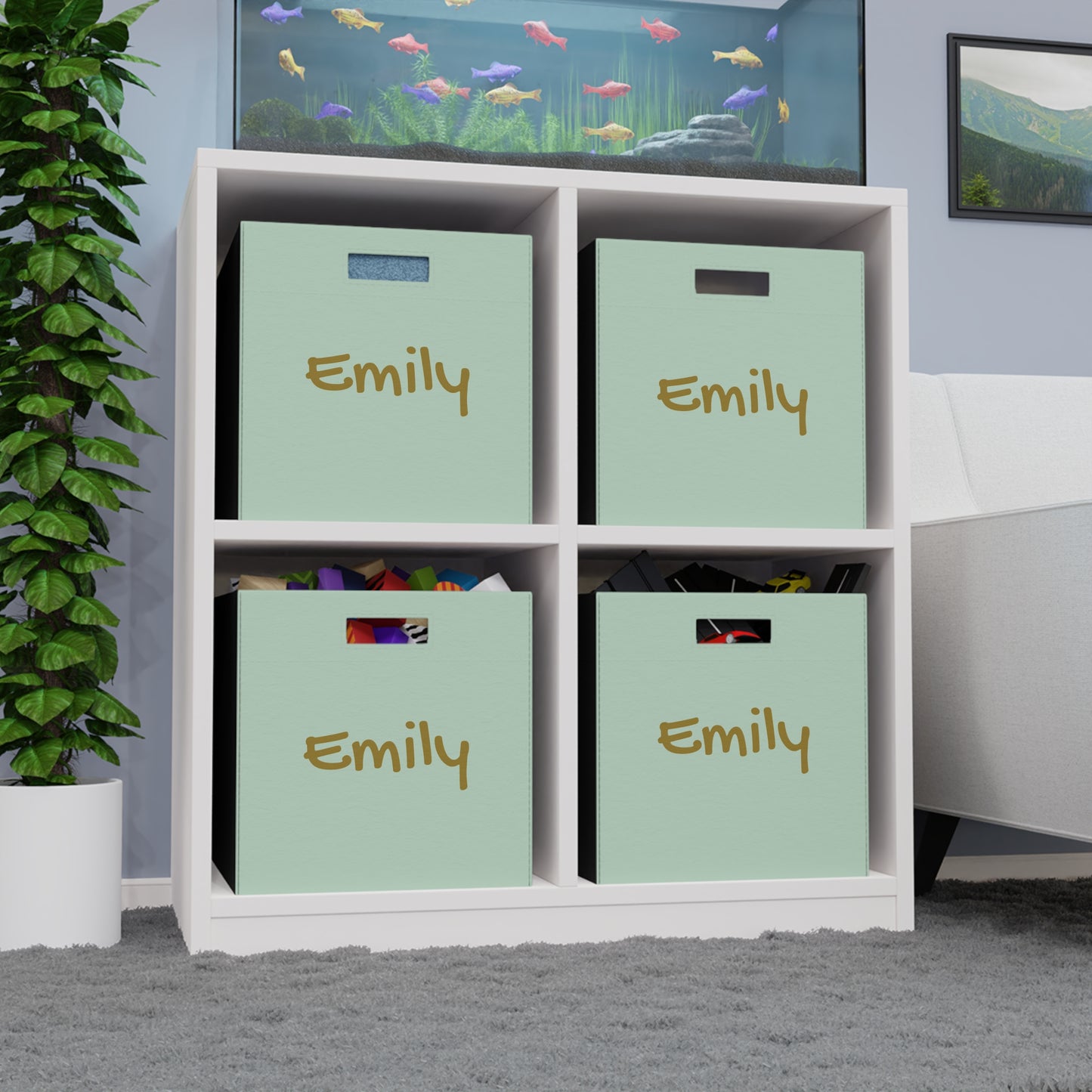 Personalized Felt Storage Box — Custom Name Mint Organizer for Kids’ Toys & Shelves