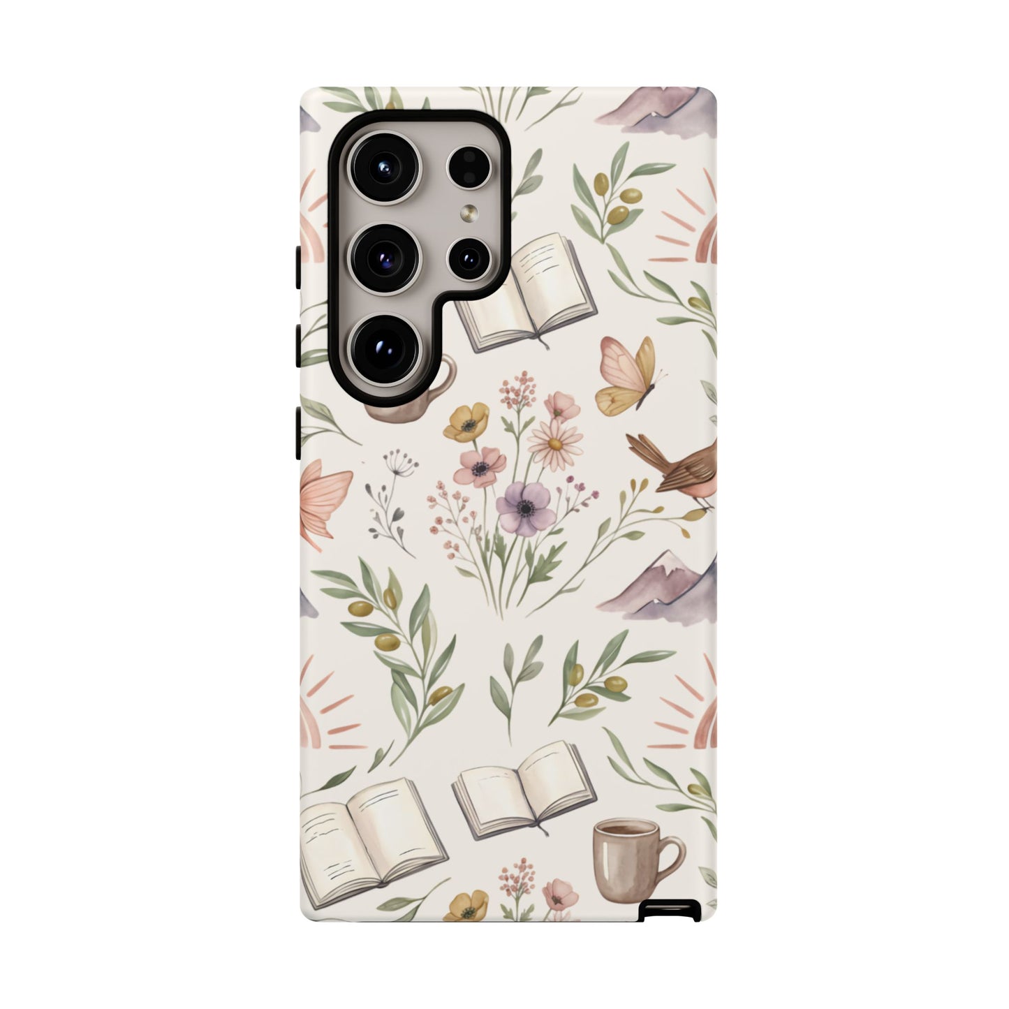 Floral Reading Phone Case — Cozy Books & Coffee Pattern Tough Case