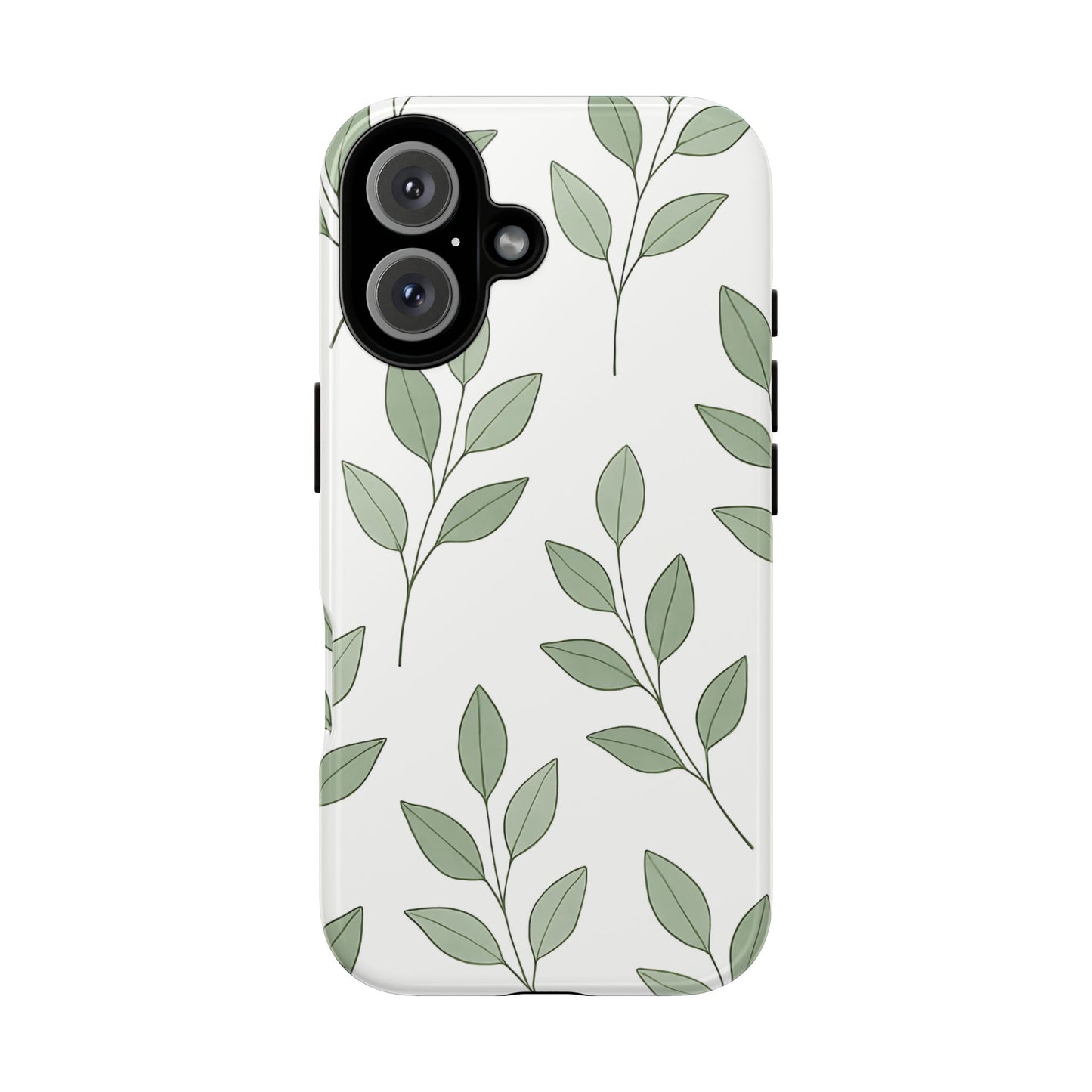 Minimalist Green Leaf Phone Case – Elegant Botanical Pattern on White