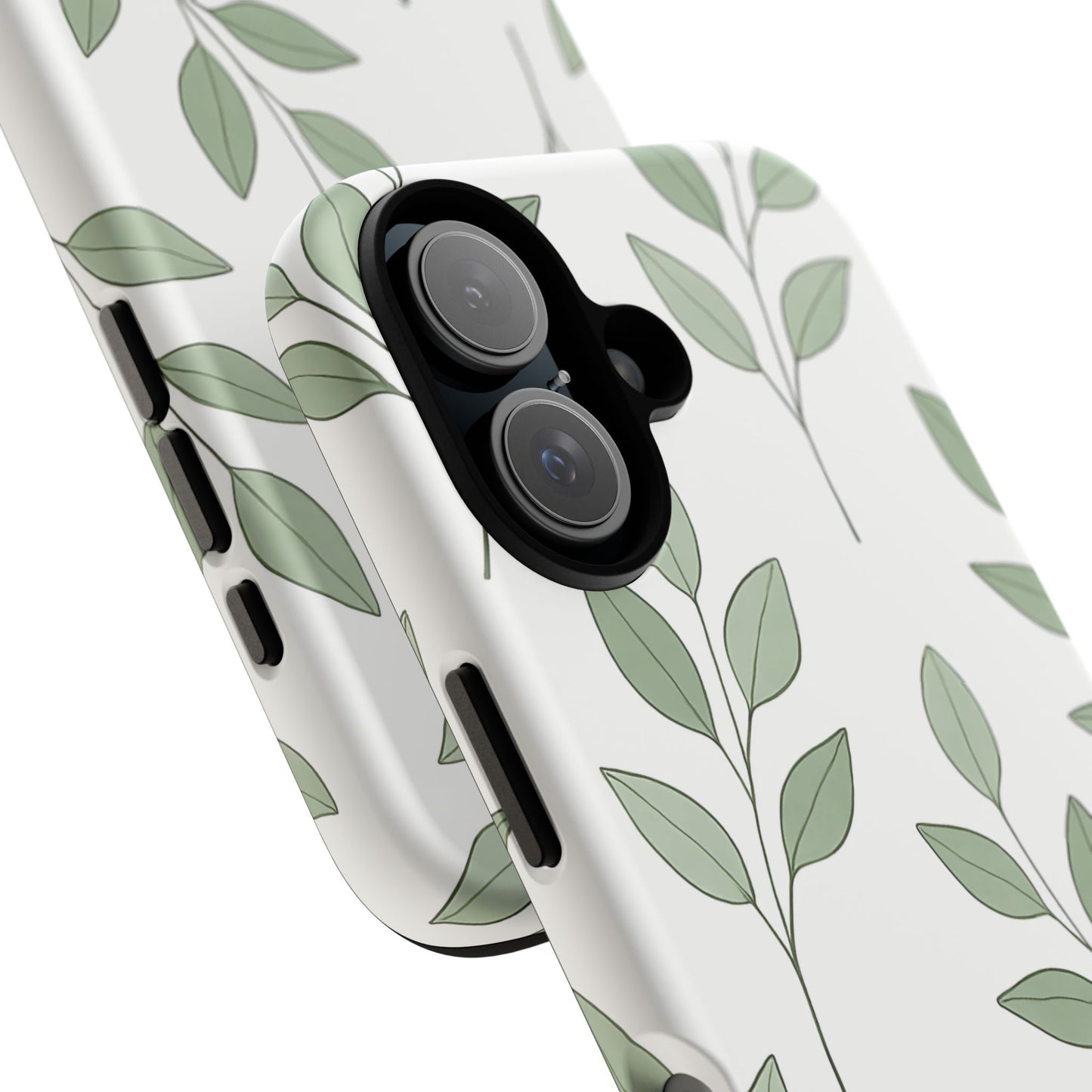 Minimalist Green Leaf Phone Case – Elegant Botanical Pattern on White