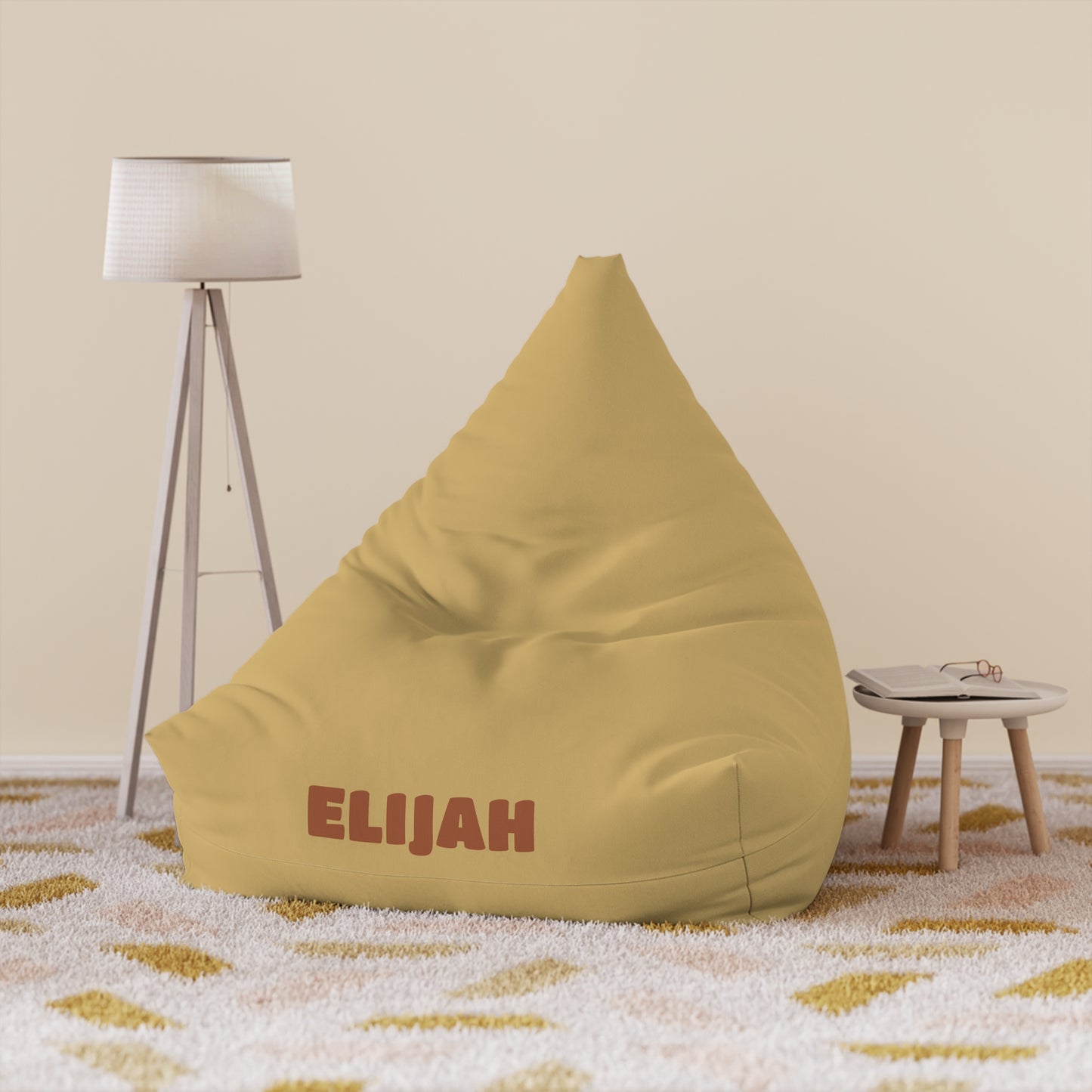 Personalized Kids Bean Bag Cover — Mustard Yellow with Bold Name (Elijah)