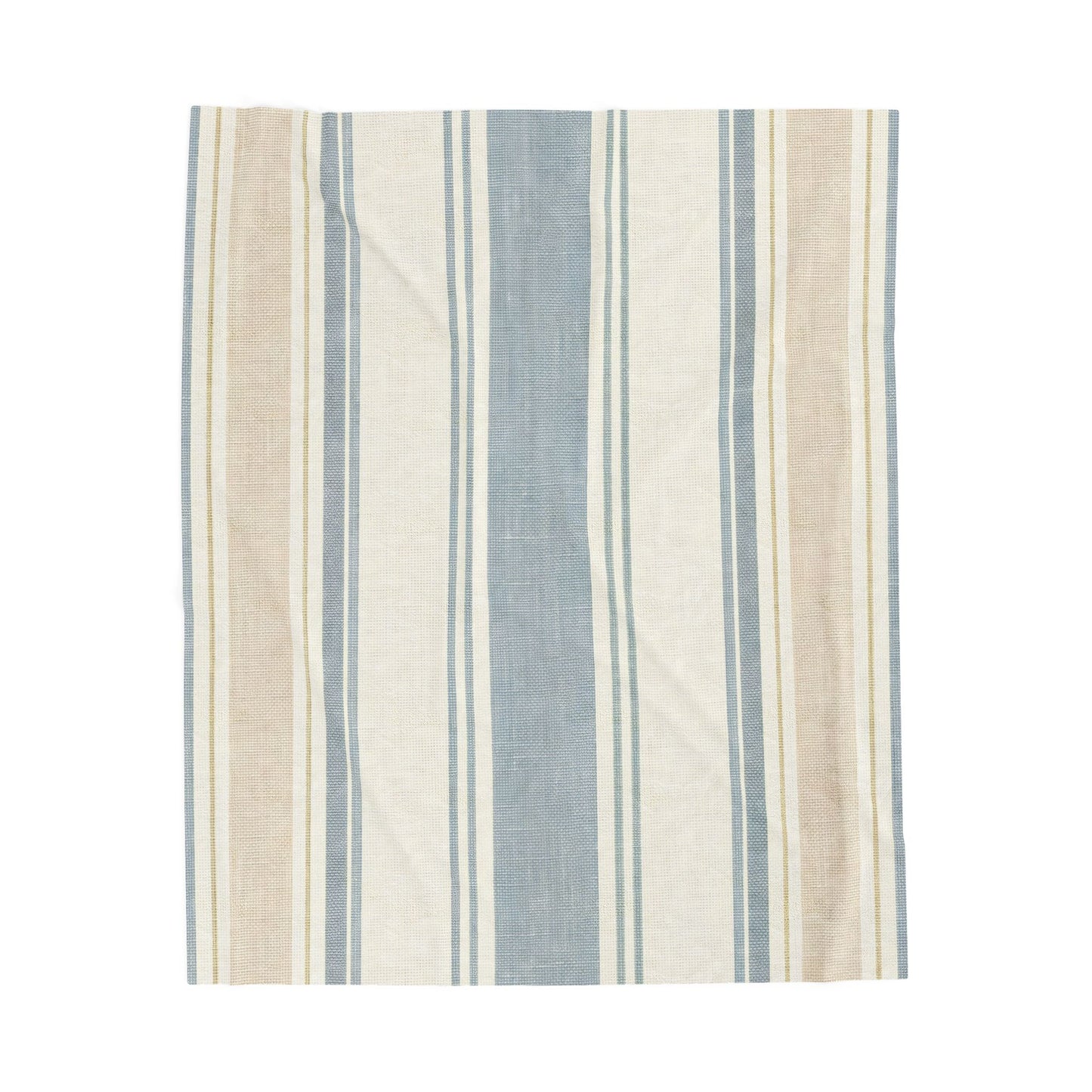 Striped Velveteen Plush Blanket — Cozy Blue & Beige Throw for Living Room or Beach