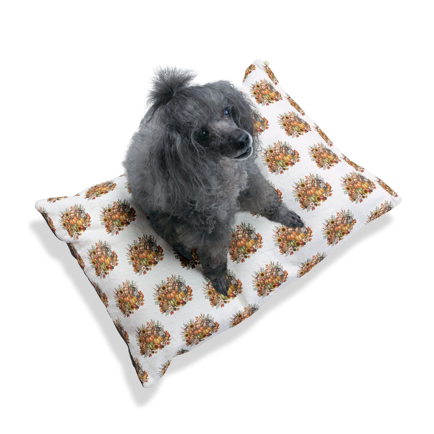 Autumn Harvest Pet Bed — Fall Pumpkin & Sunflower Dog Cushion