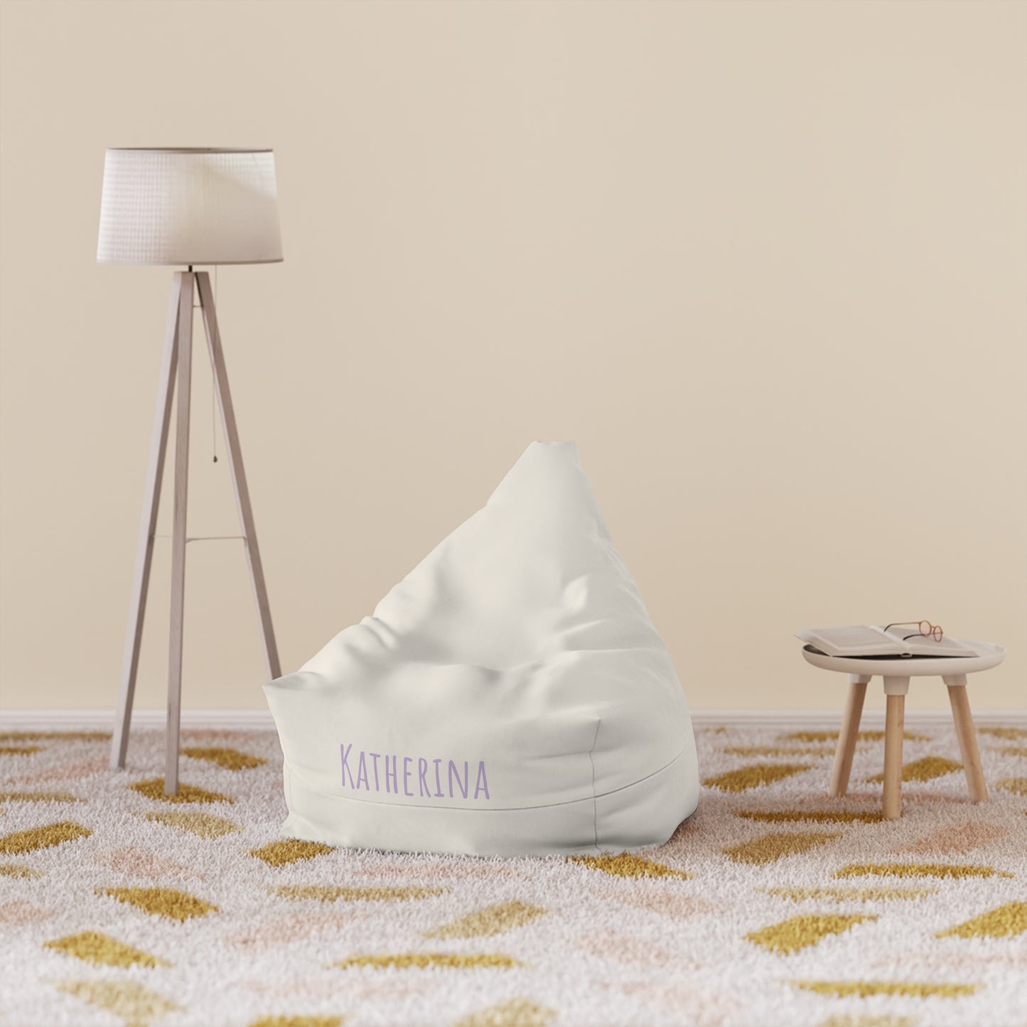 Personalized Kids Bean Bag Chair Cover — Custom Name (Pastel Lavender)