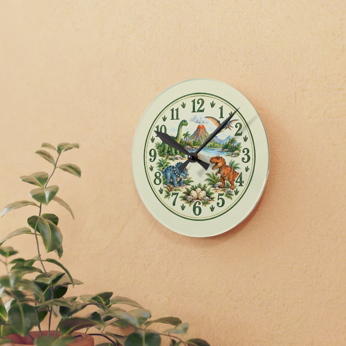 Dinosaur Nature Scene Acrylic Wall Clock