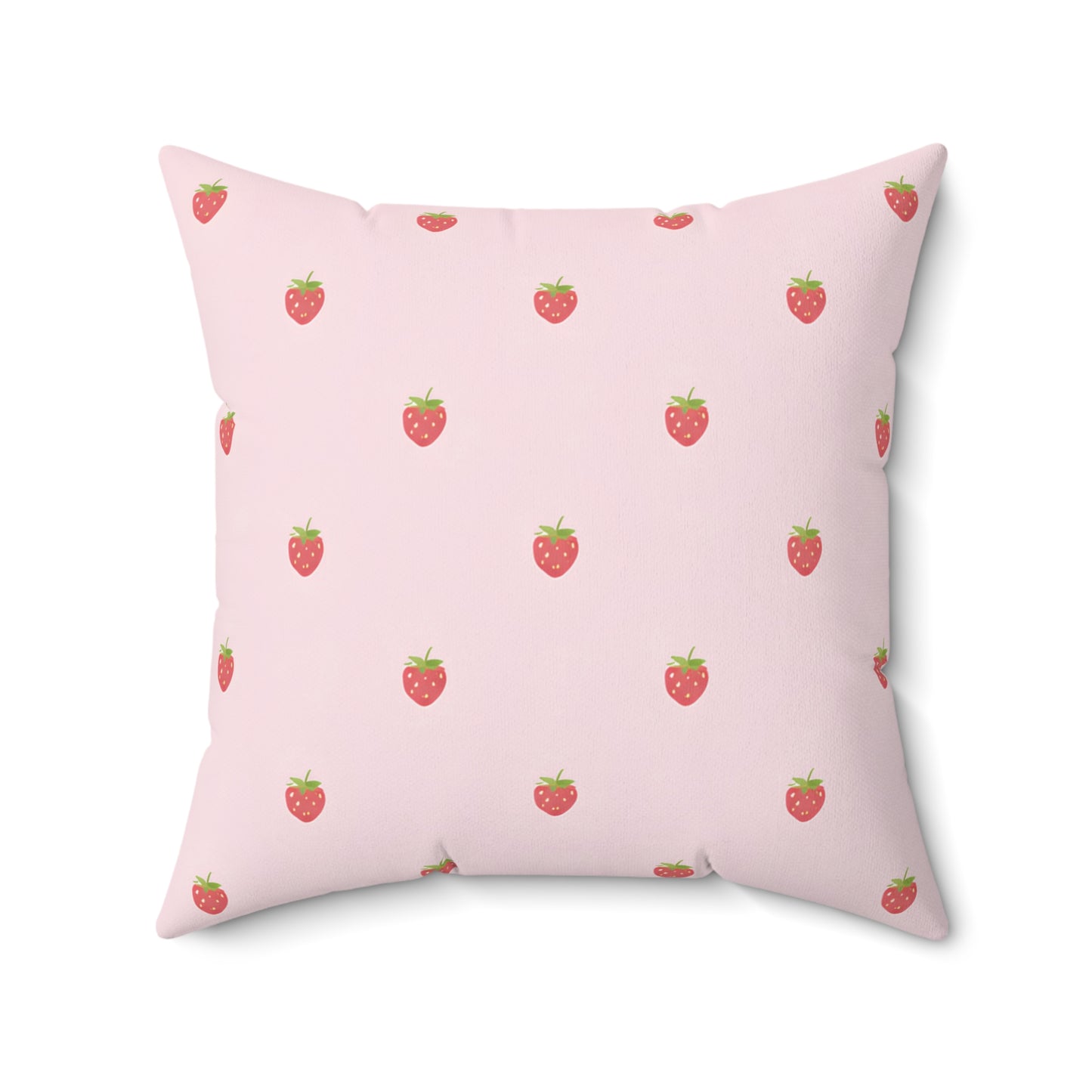 Strawberry Pattern Square Pillow — Pink Cute Fruit Accent Pillow