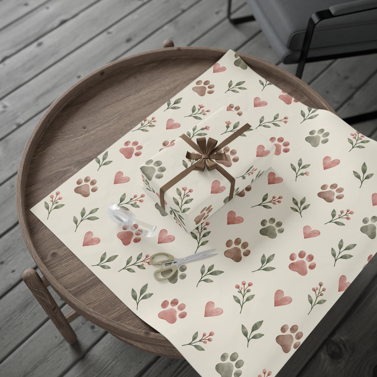 Floral Paw Print Wrapping Paper — Botanical Gift Wrap for Pet Lovers