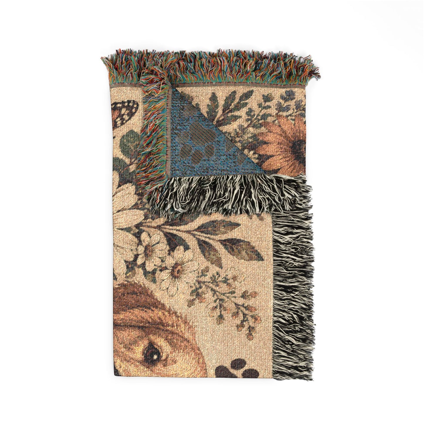 Golden Retriever Floral Woven Blanket — Cozy Throw with Daisies & Butterflies
