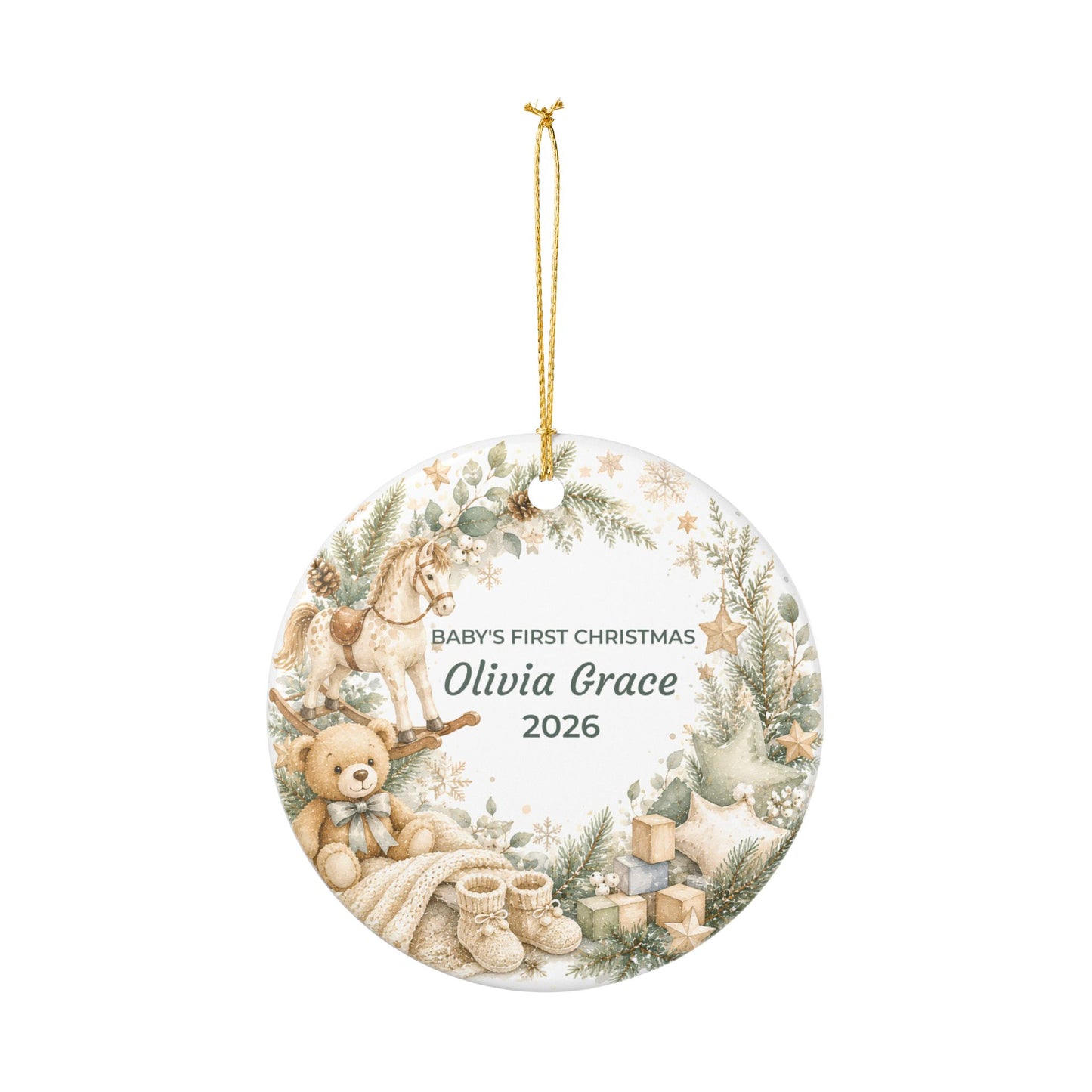 Baby's First Christmas Ceramic Ornament — Personalized Name & Year
