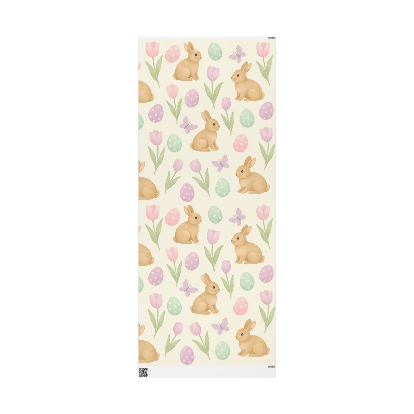 Pastel Easter Wrapping Paper – Bunnies, Eggs, Tulips & Butterflies on Cream Background