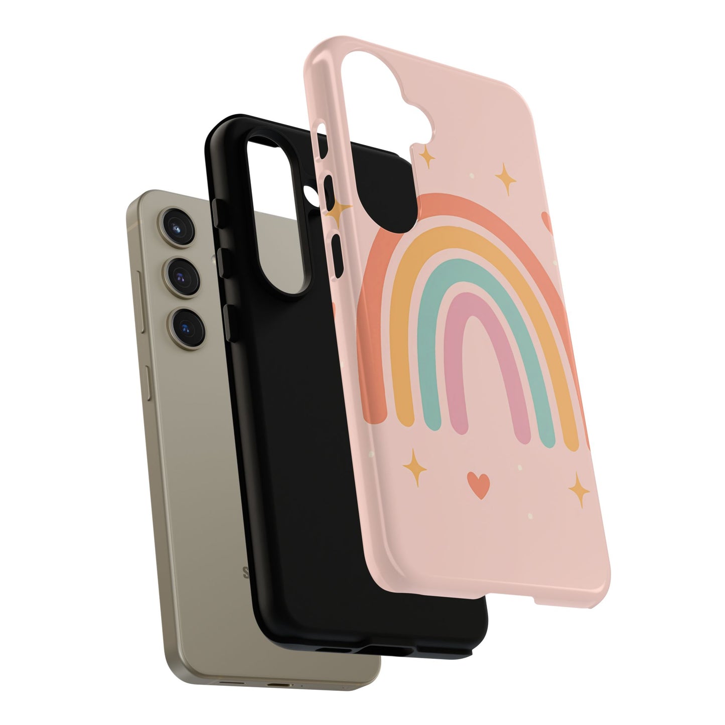 Pastel Rainbow Heart Phone Case – Cute Boho Aesthetic in Soft Pink