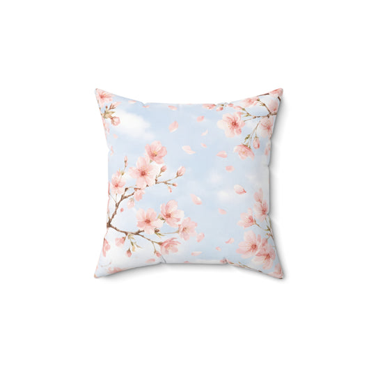 Cherry Blossom Square Pillow – Pastel Floral Decorative Throw Pillow