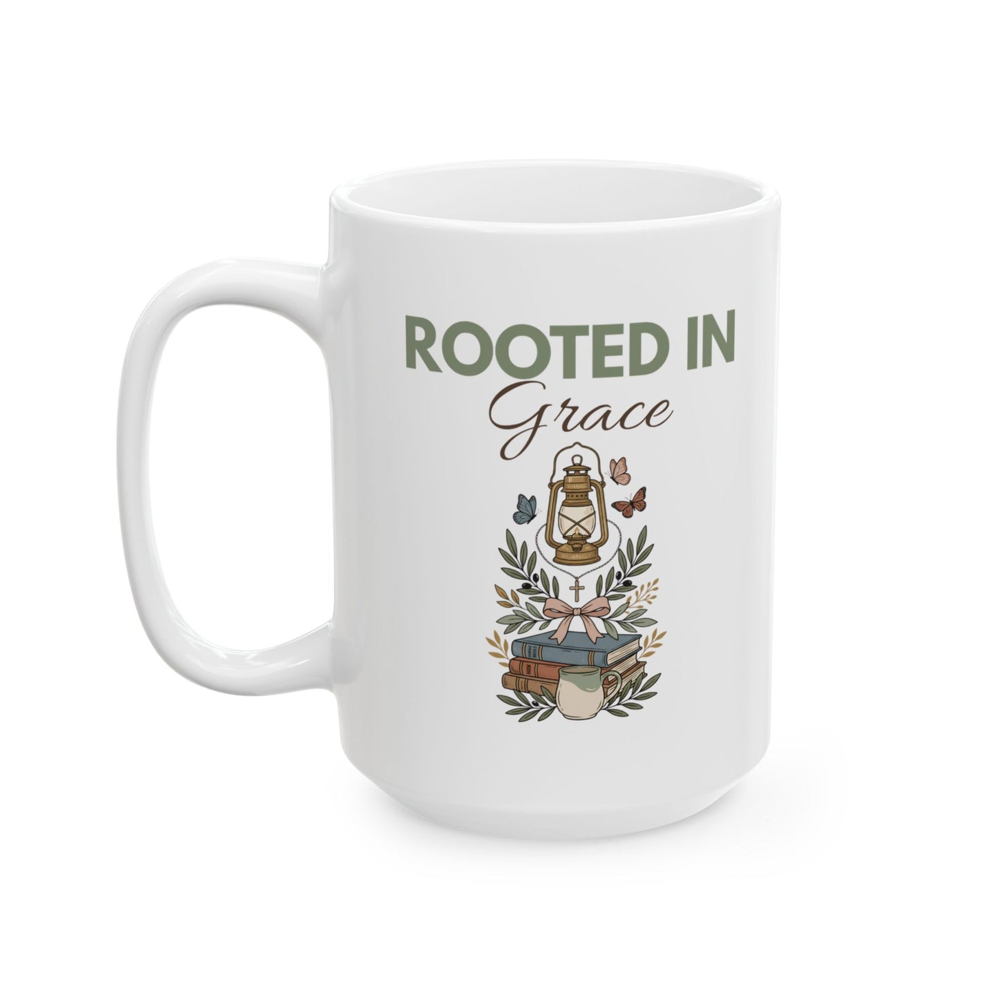 Rooted in Grace Floral Ceramic Mug 11oz & 15oz — Faith Gift