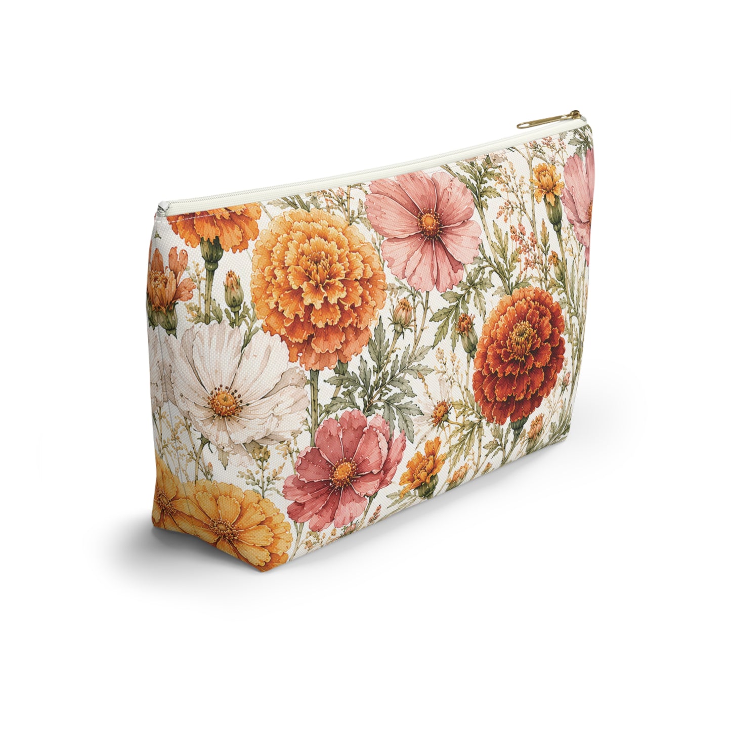 Floral Marigold Accessory Pouch — T‑Bottom Cosmetic Bag