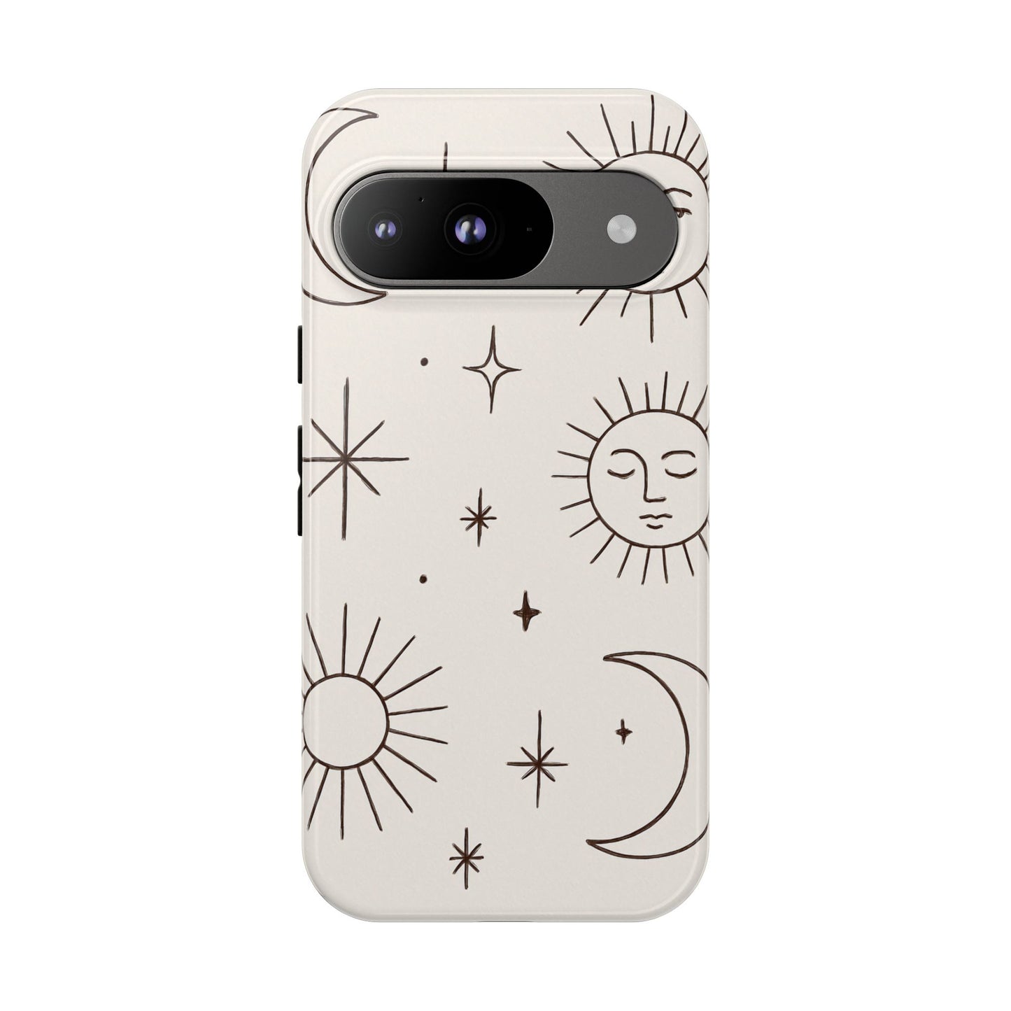 Celestial Moon & Sun Line Art iPhone Case – Minimalist Boho Cosmic Design