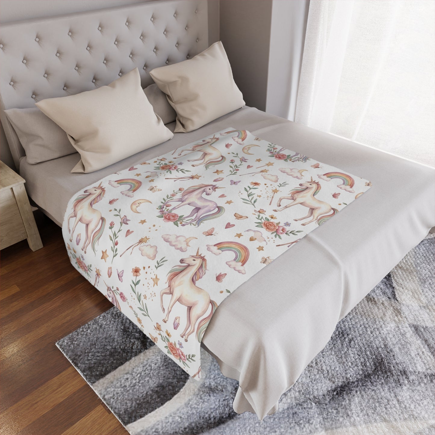 Unicorn Rainbow Minky Blanket – Soft Pastel Fantasy Throw for Kids & Nursery