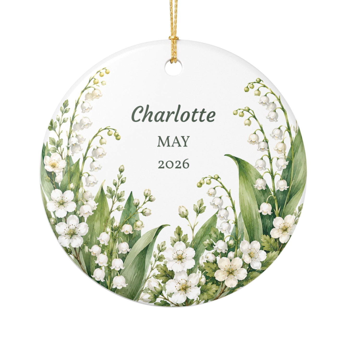 Lily of the Valley Personalized Ceramic Ornament – Custom Name & Year