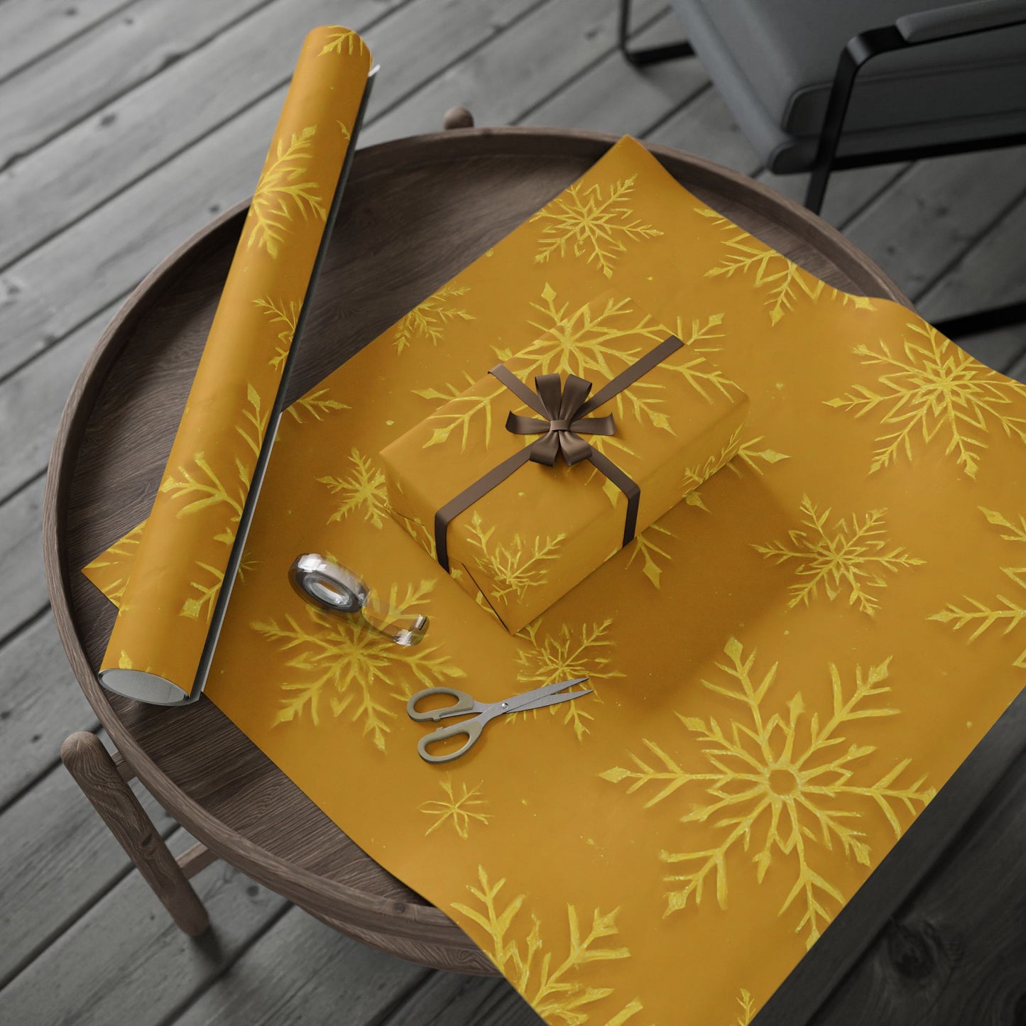 Golden Snowflake Wrapping Paper – Luxurious Holiday Gift Wrap