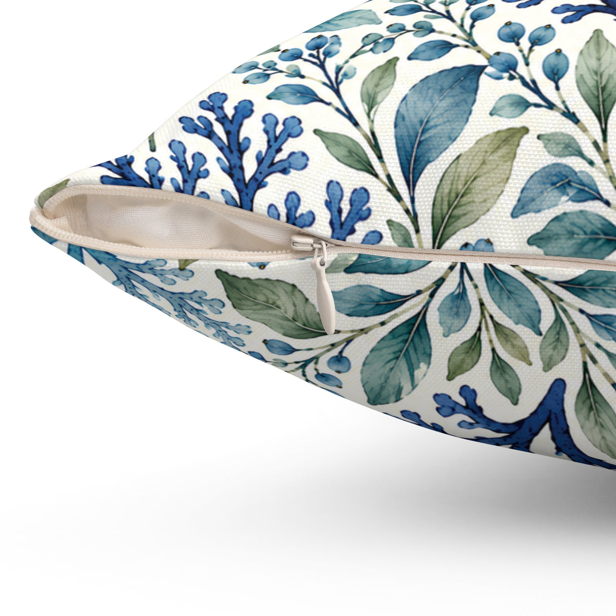 Coastal Blue Coral Pattern Pillow - Decorative Square Throw Pillow