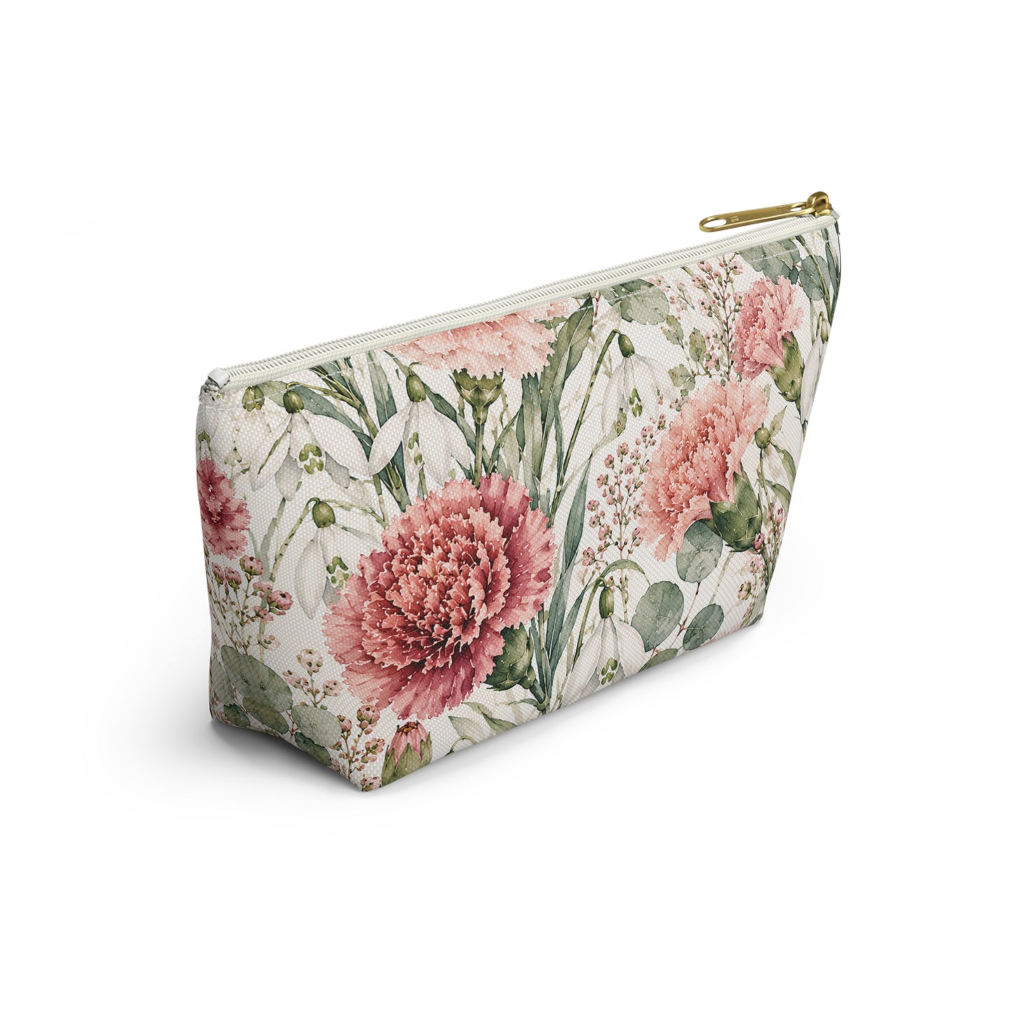 Floral Carnation Accessory Pouch – Watercolor Pink Garden Makeup Bag
