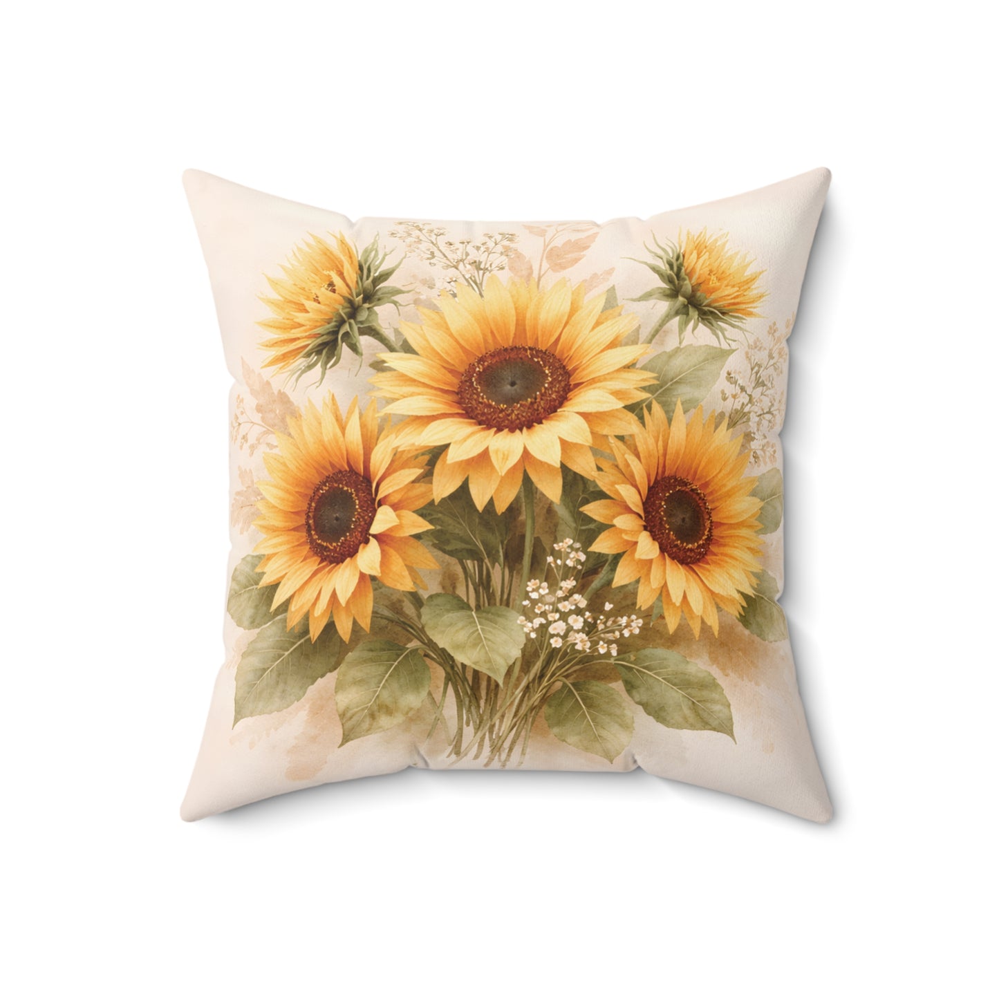 Sunflower Bouquet Square Pillow — Floral Decorative Throw Pillow