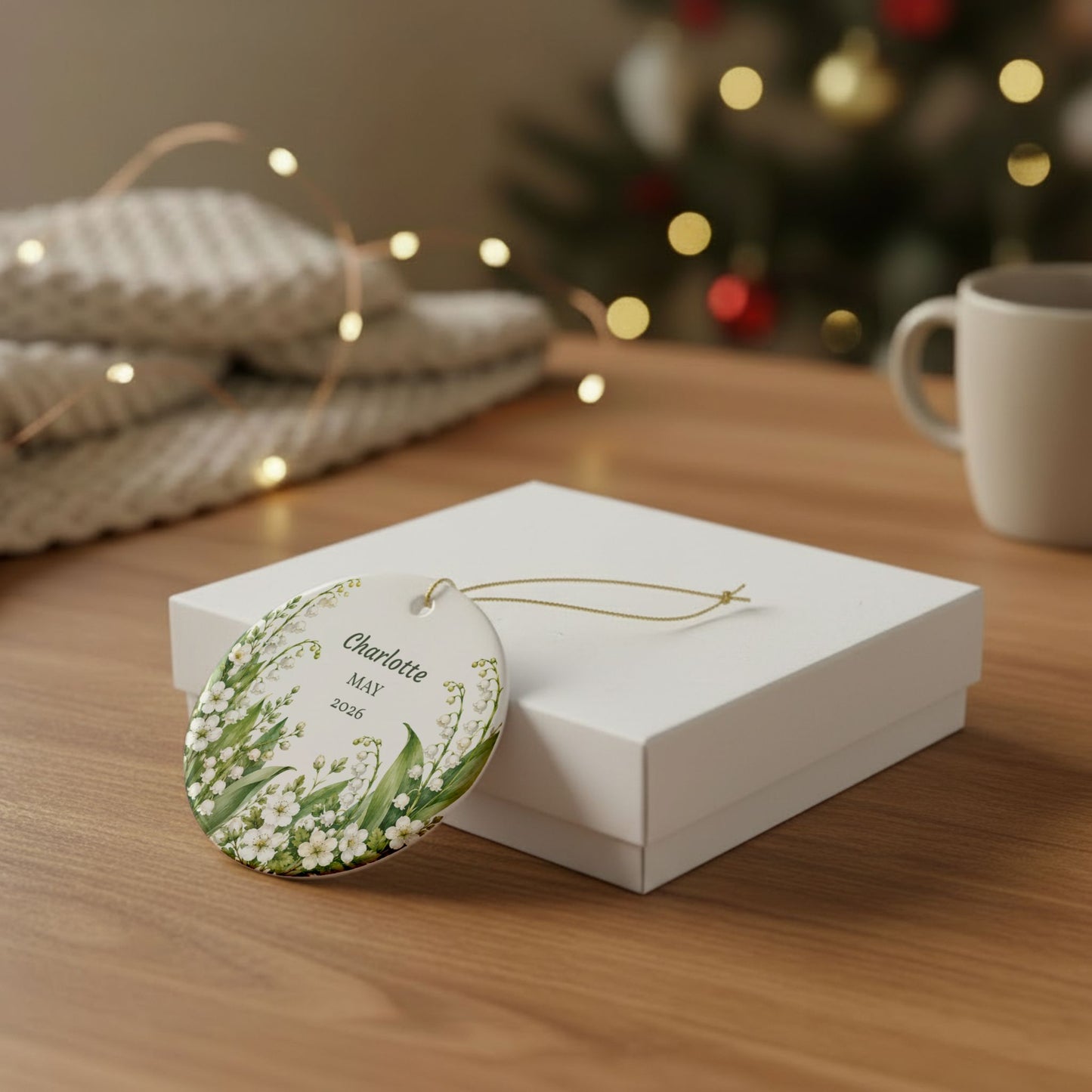 Lily of the Valley Personalized Ceramic Ornament – Custom Name & Year