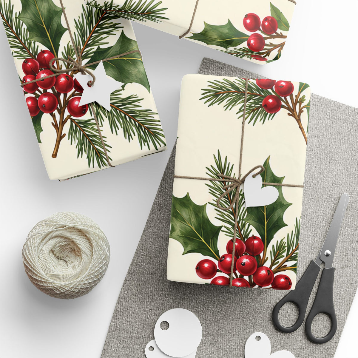 Christmas Pine & Holly Gift Wrapping Paper Roll