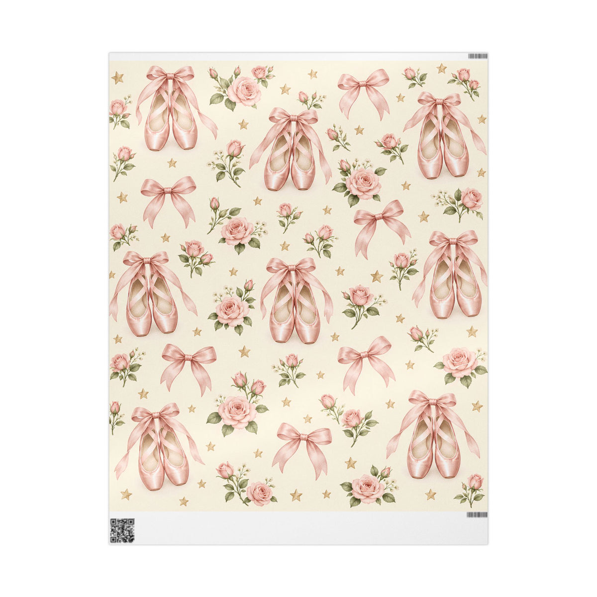 Vintage Ballet Floral Wrapping Paper Roll — Pink Shoes & Roses Gift Wrap