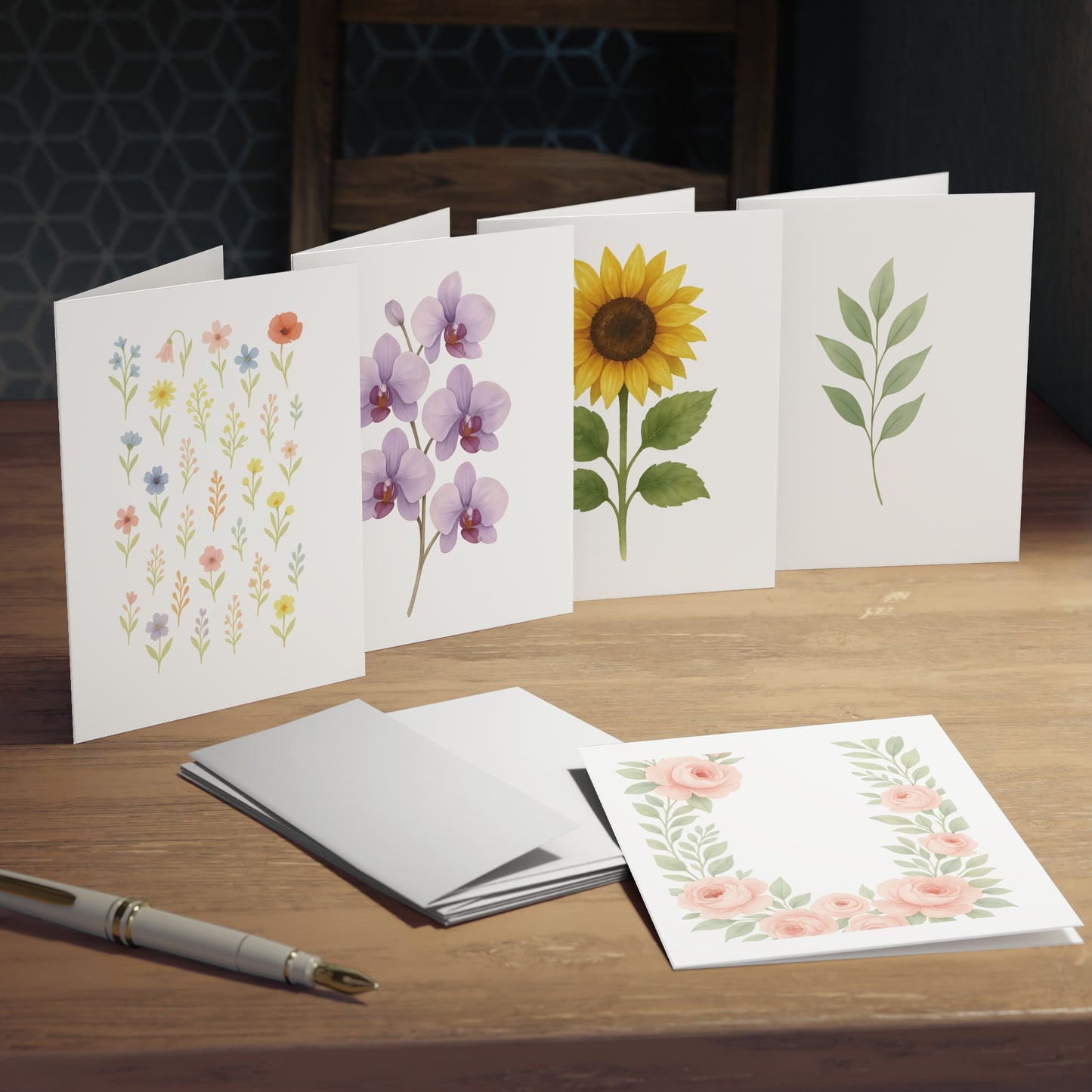 Floral Greeting Card Set – 5 Blank Note Cards with Envelopes, Watercolor Flower Designs