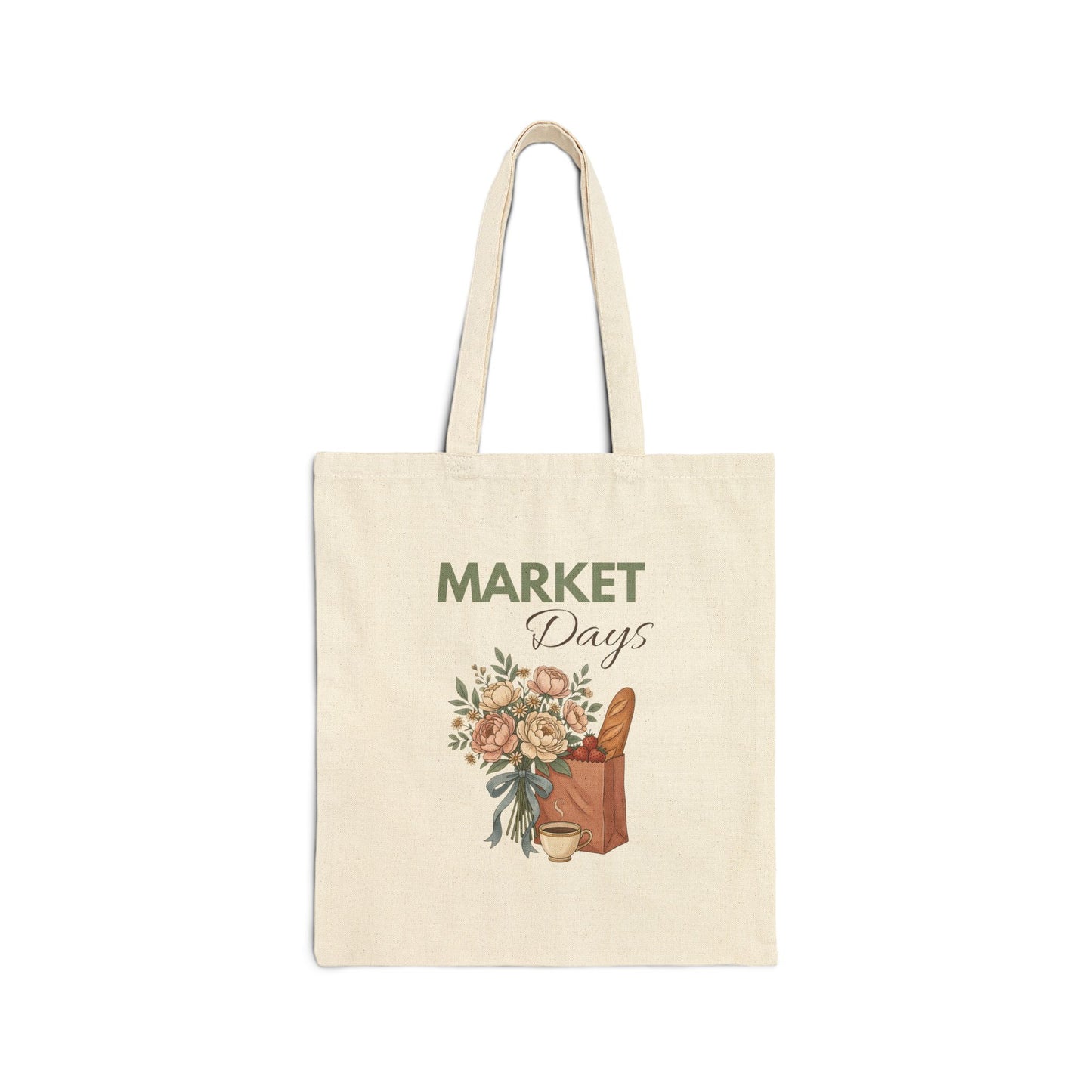 Market Days Tote Bag — Canvas Grocery & Farmers Market Shoulder Tote with Floral Bouquet Design