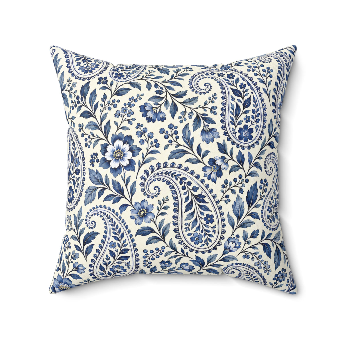 Blue Paisley Decorative Throw Pillow — Square Spun Polyester Cushion