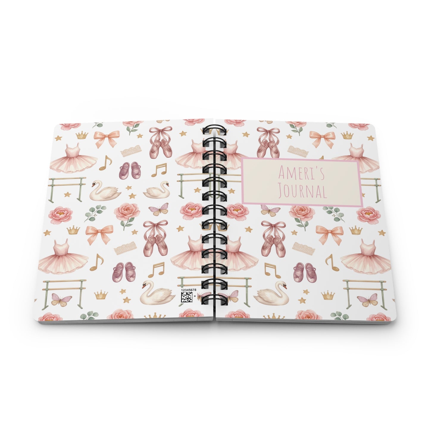 Ballet Dancer Spiral Journal — Personalized 'Ameri's Journal' Floral Ballerina Notebook