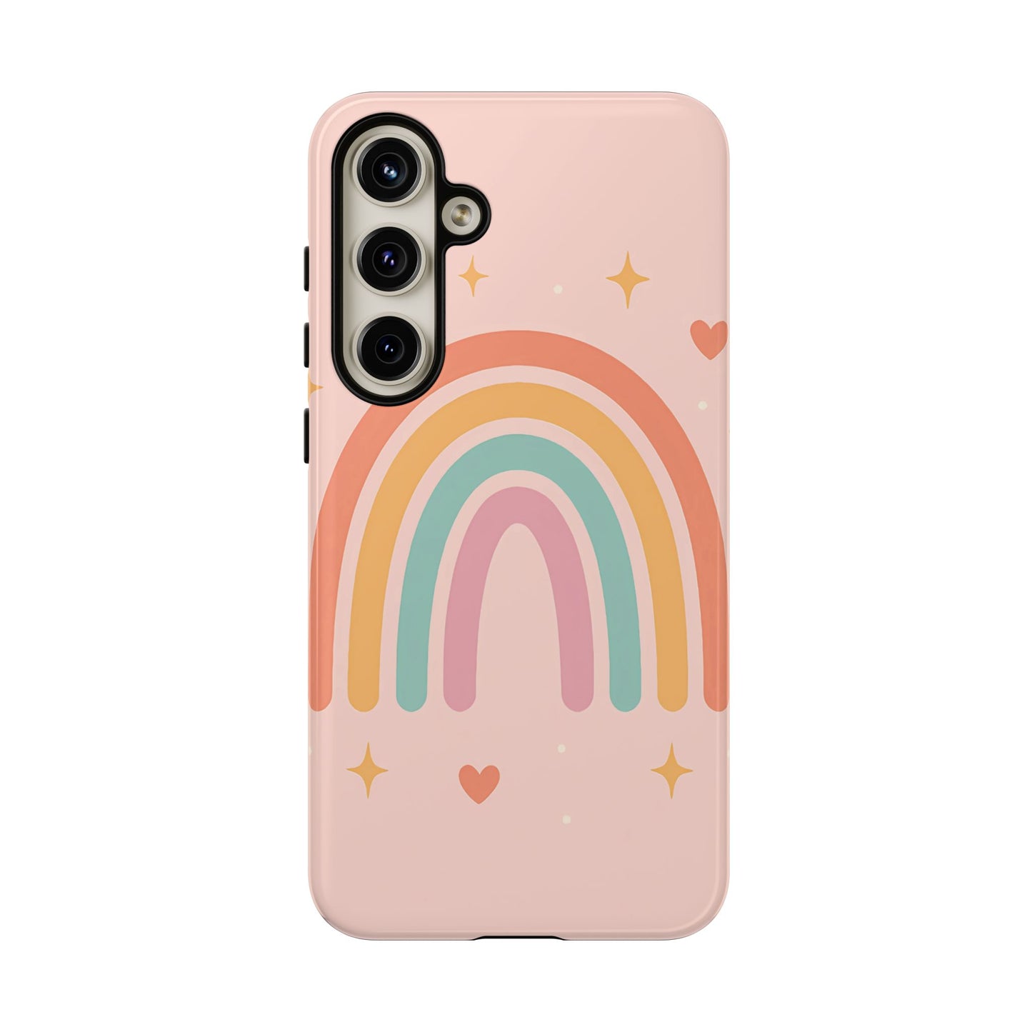 Pastel Rainbow Heart Phone Case – Cute Boho Aesthetic in Soft Pink