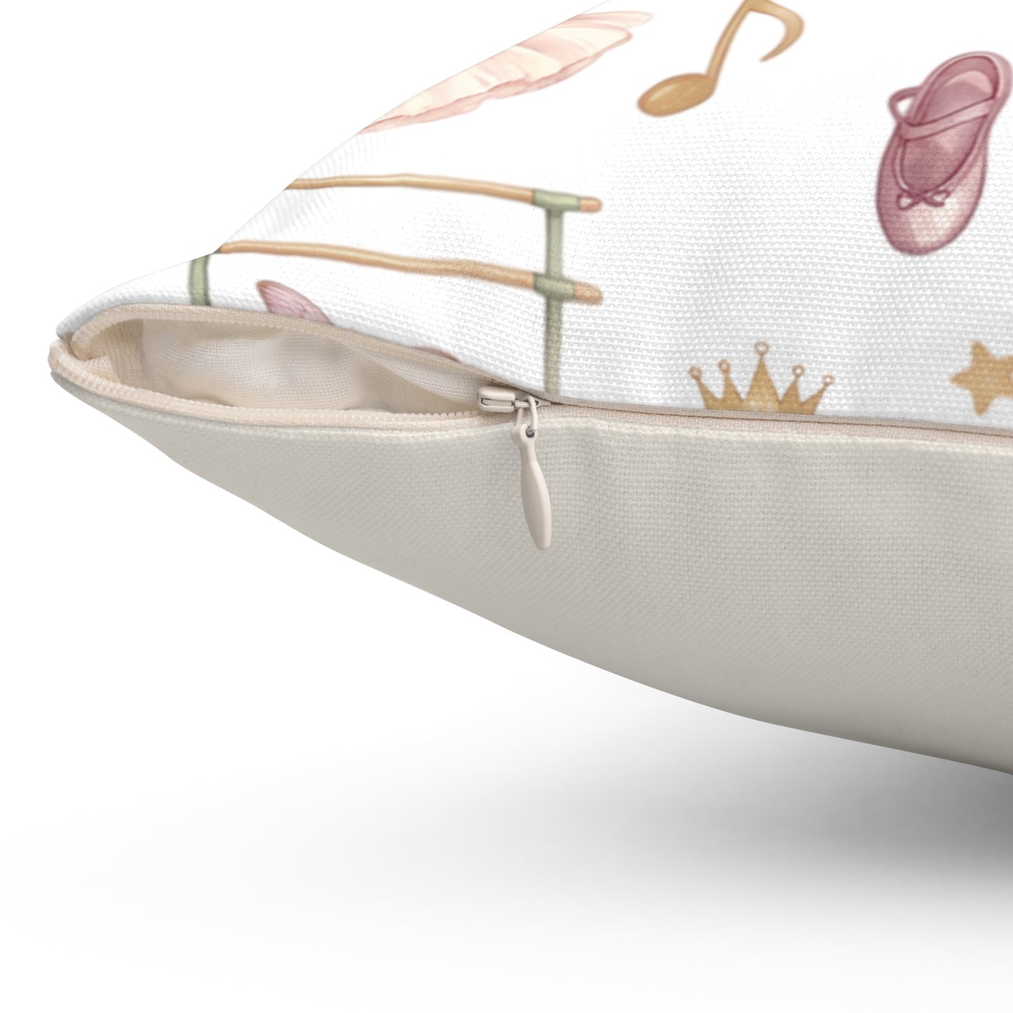 Ballet Dancer Pattern Square Throw Pillow — Pink Tutu, Ballet Shoes & Swan Decorative Cushion