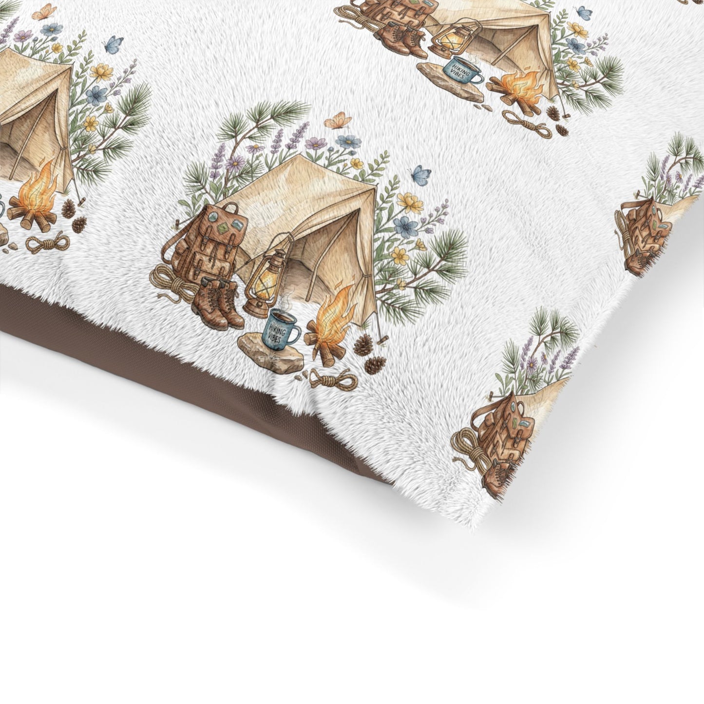 Camping Adventure Pet Bed – Outdoor Camping Pet Cushion – Rustic Woodland Pet Bed