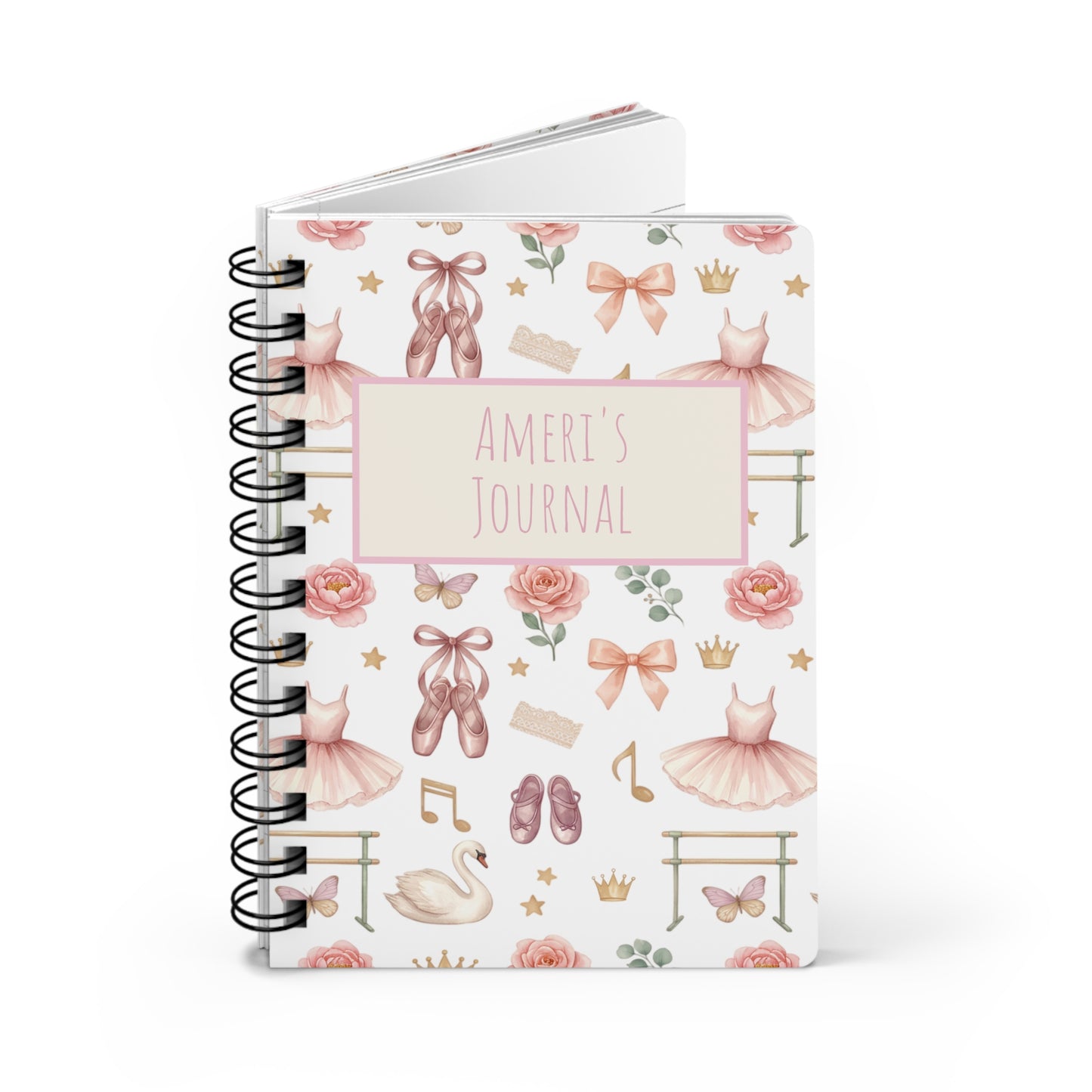 Ballet Dancer Spiral Journal — Personalized 'Ameri's Journal' Floral Ballerina Notebook