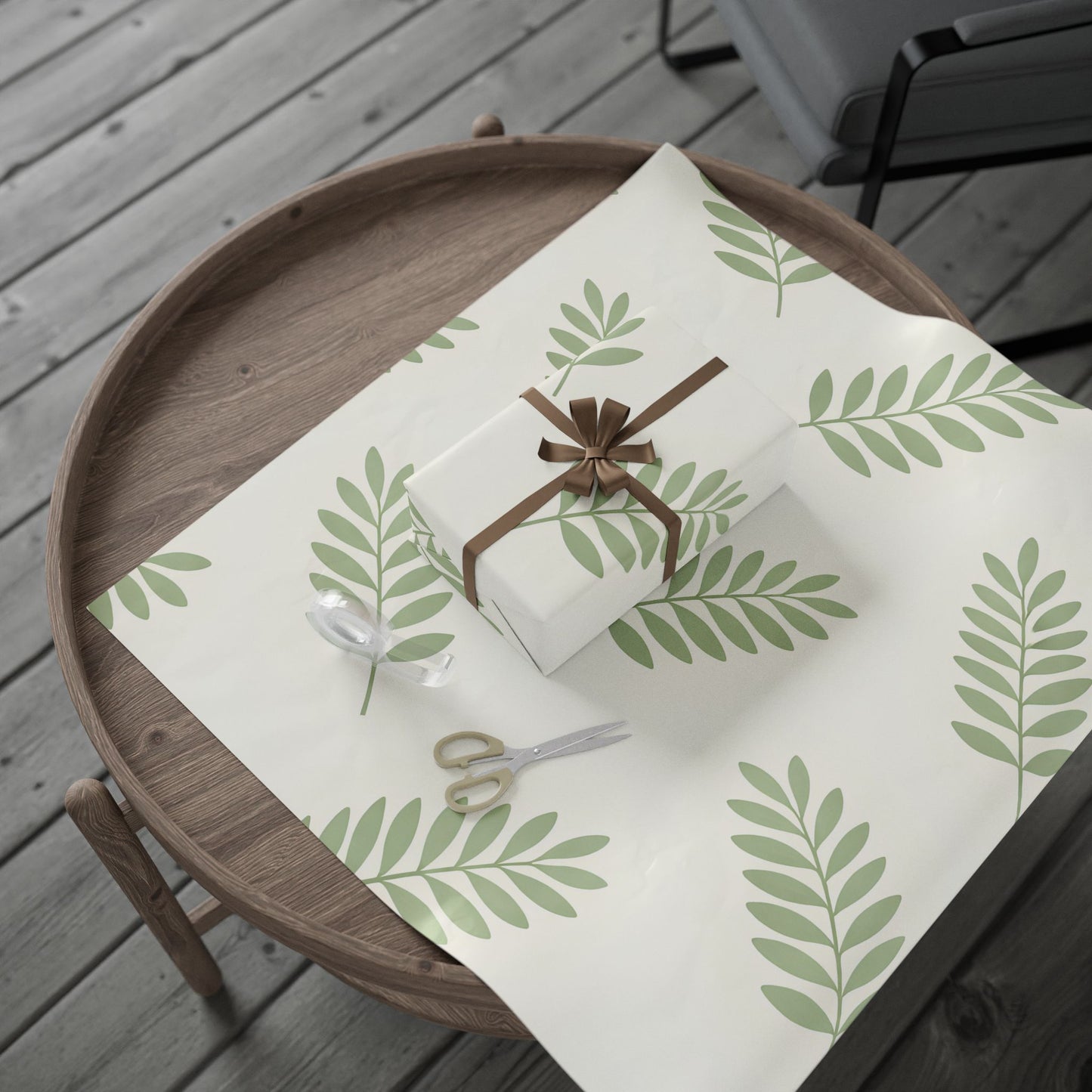 Botanical Leaf Pattern Wrapping Paper Roll — Green Foliage Gift Wrap