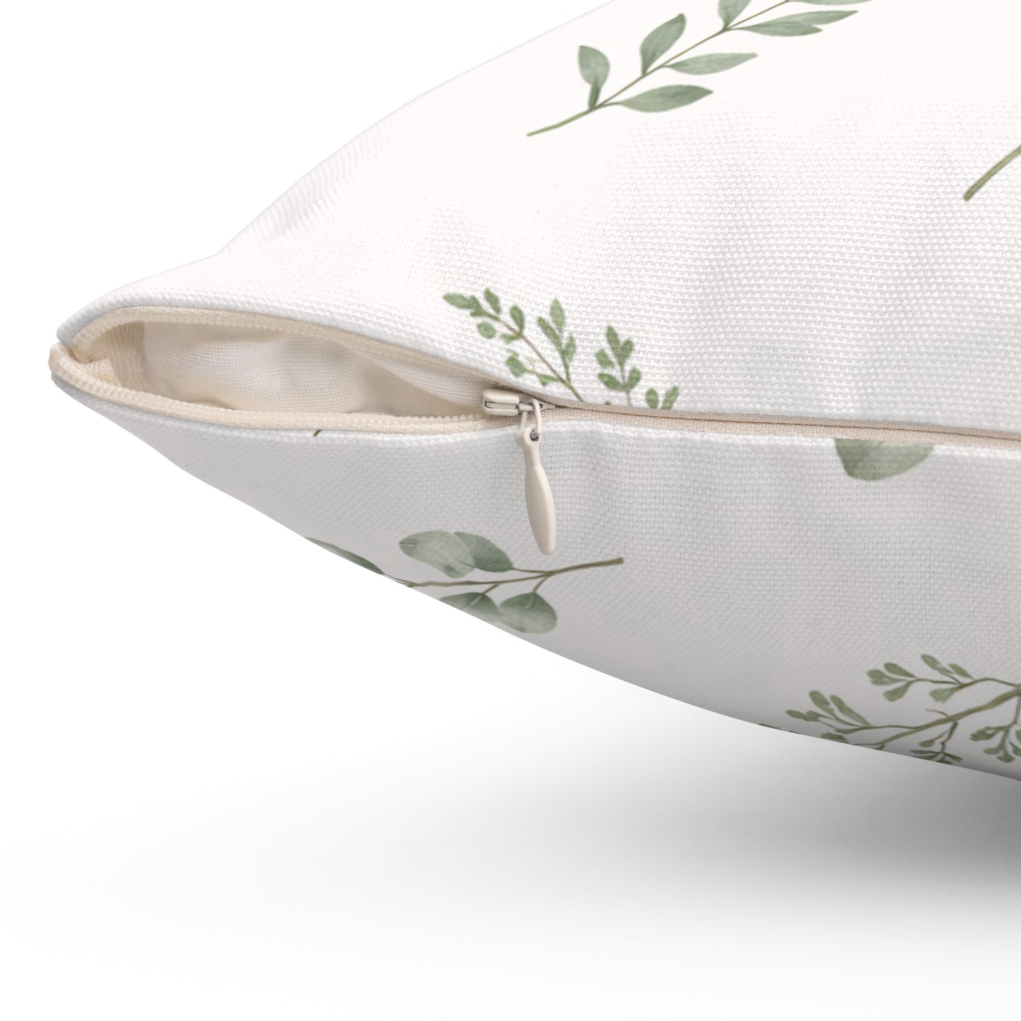 Botanical Leaf Pattern Square Pillow — Green Eucalyptus Accent Cushion