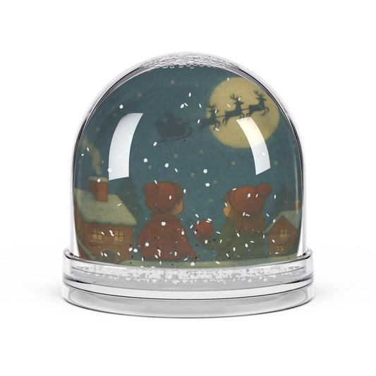 Santa’s Sleigh Christmas Snow Globe – Cozy Winter Scene with Moonlight & Children
