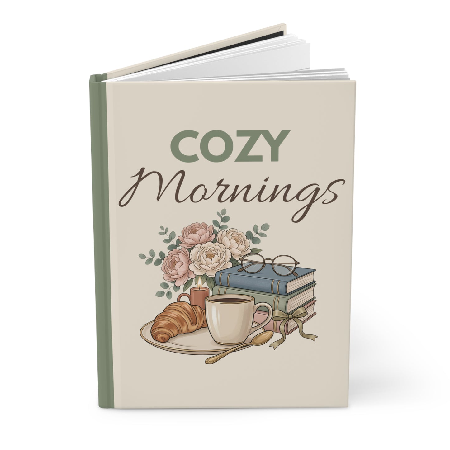Cozy Mornings Hardcover Journal — Floral Coffee & Books Notebook