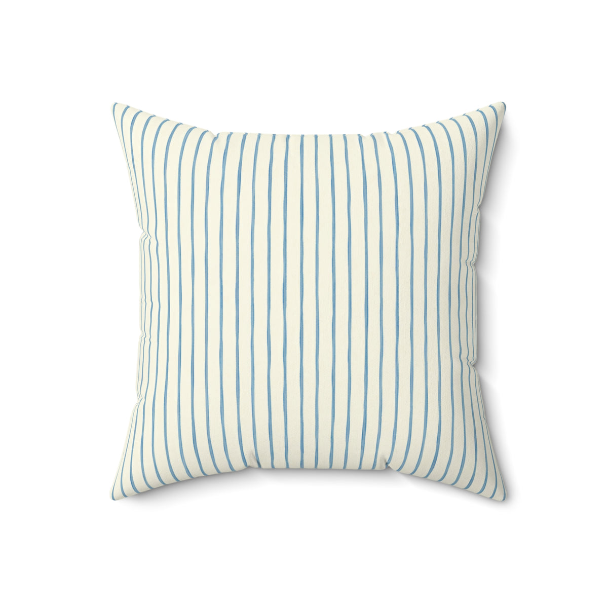 Blue Pinstripe Square Throw Pillow — Coastal Farmhouse Decorative Cushion