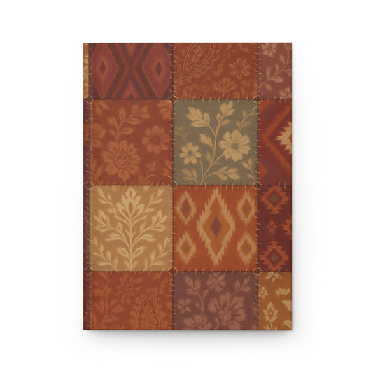 Boho Patchwork Hardcover Journal – 150 Lined Pages, Matte Floral Ikat Notebook for Writing, Journaling, or Gifting