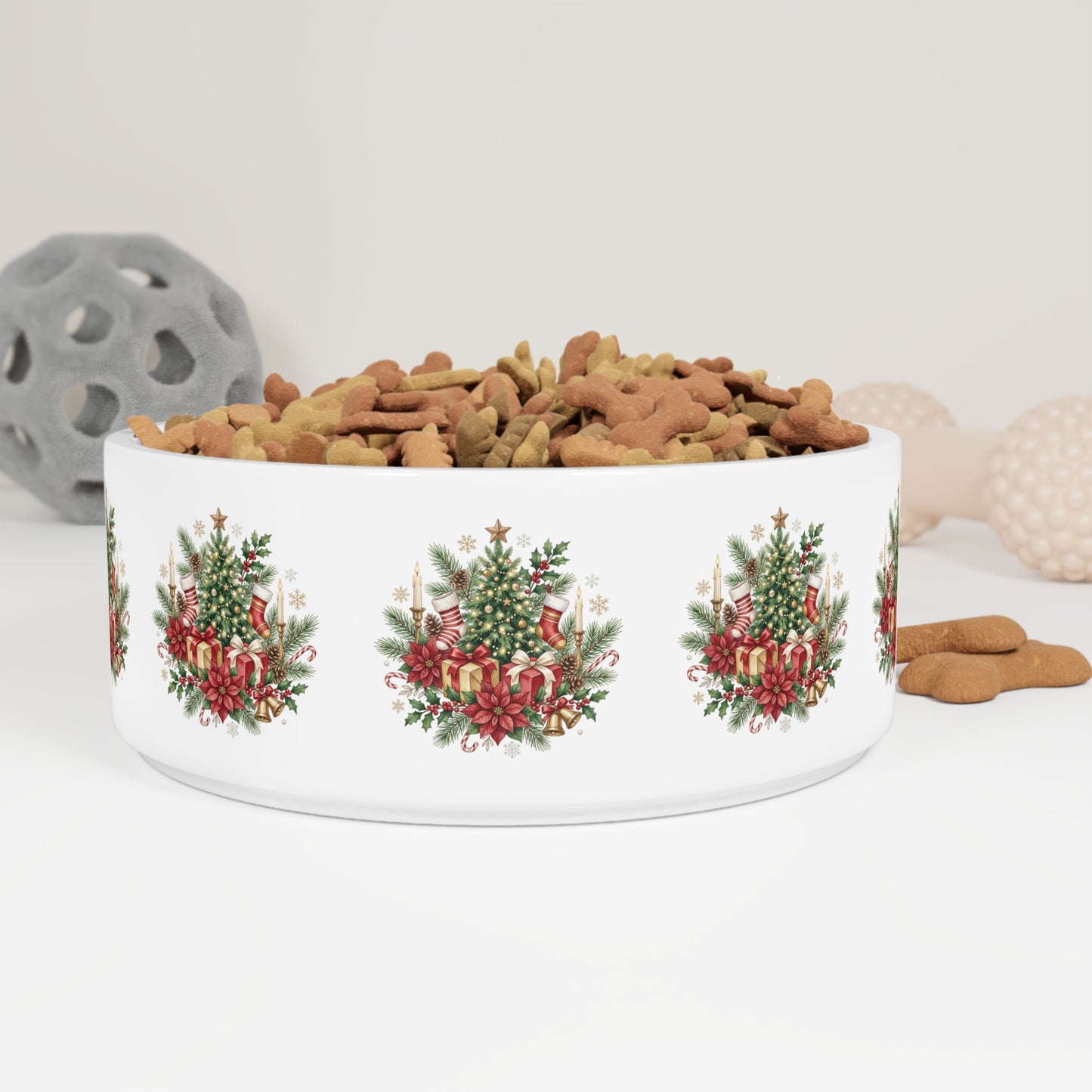 Christmas Floral Pet Bowl — Festive Holiday Dog & Cat Feeding Dish