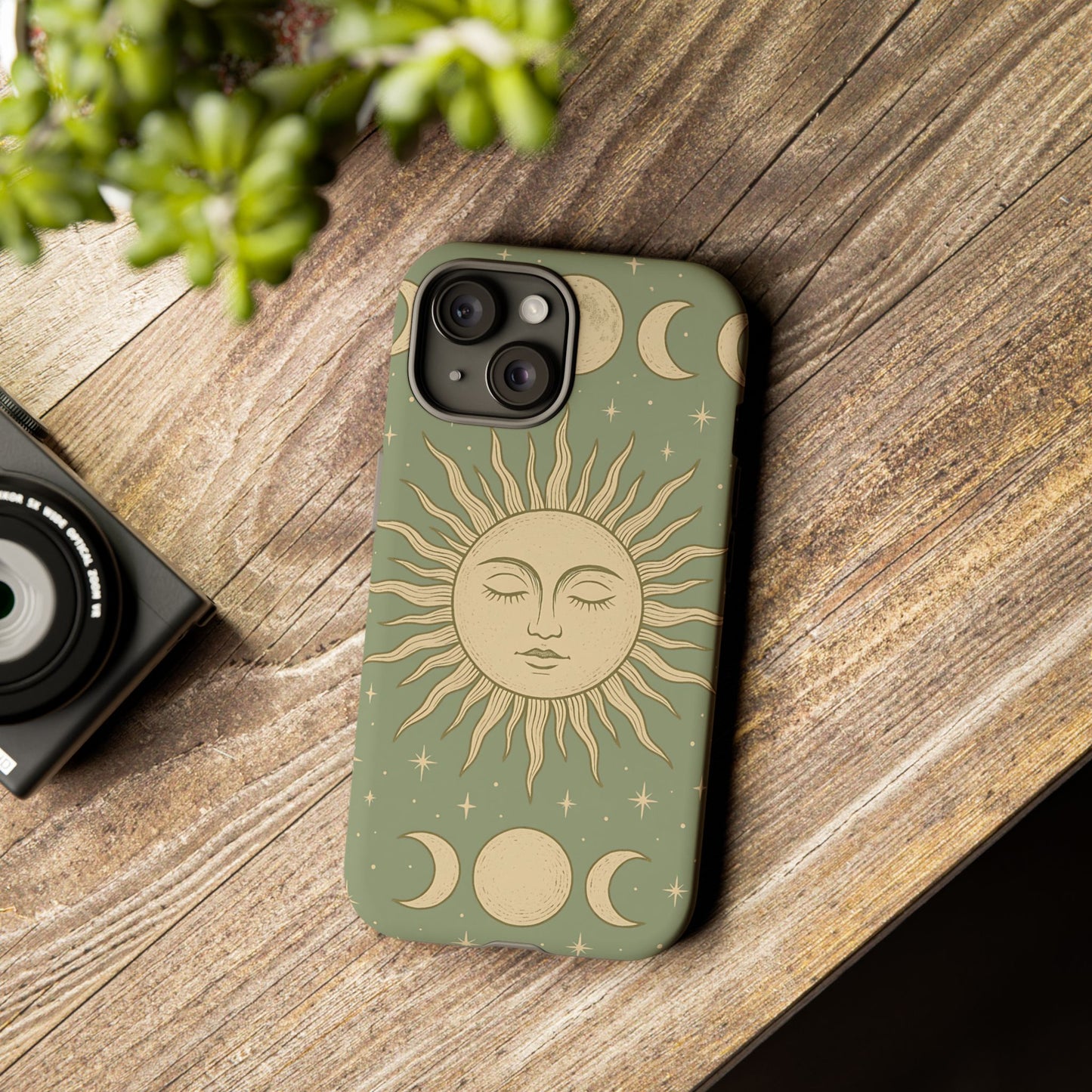 Boho Sun and Moon Phone Case – Protective Aesthetic Case with Wireless Charging Compatibility